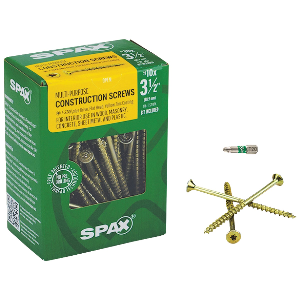 SPAX #10 x 3-1/2 In. T20 Plus Flat Head Yellow Zinc (Interior) Wood Screw (57-Count)
