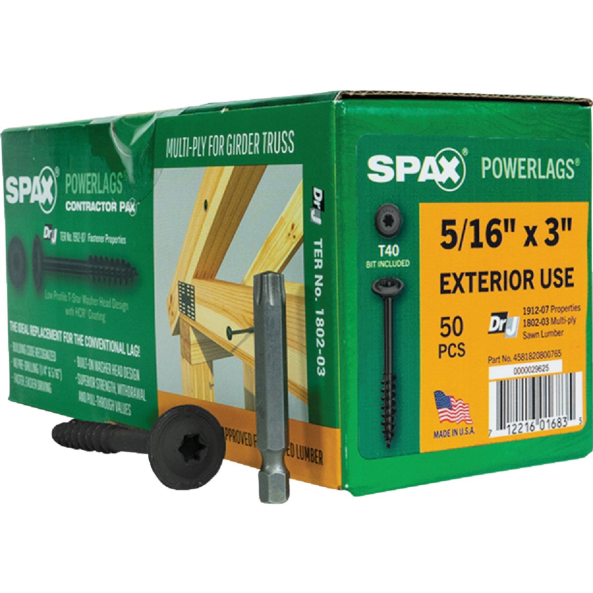 SPAX PowerLags 5/16 In. x 3 In. T40 Washer Head HCR (Exterior Rated) Lag Screw (50-Count)