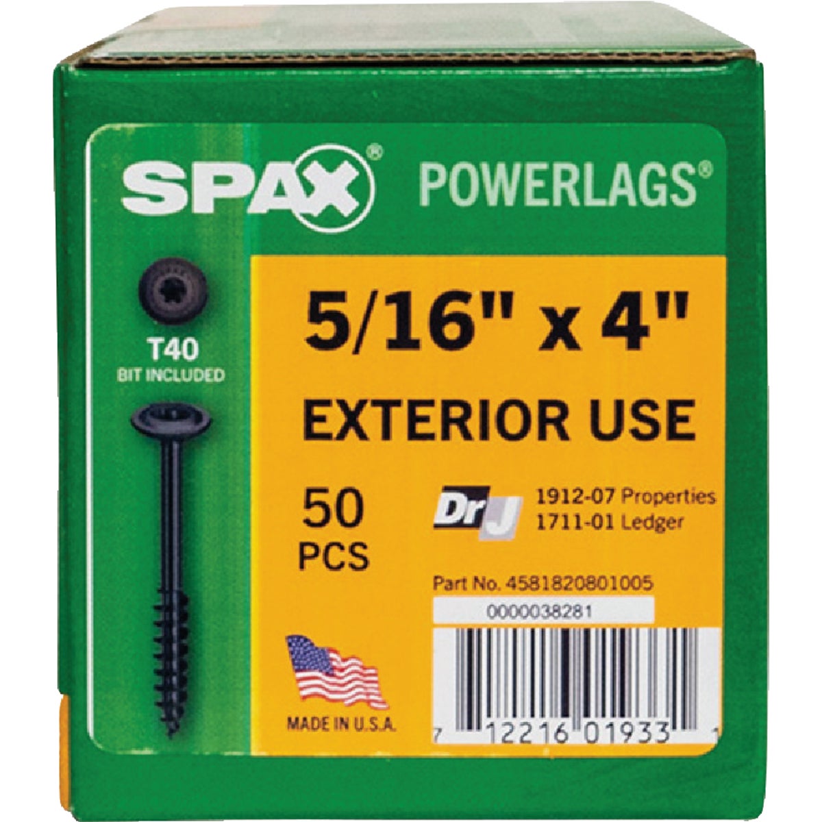 SPAX PowerLags 5/16 In. x 4 In. T40 Washer Head HCR (Exterior Rated) Lag Screw (50-Count) Image 5