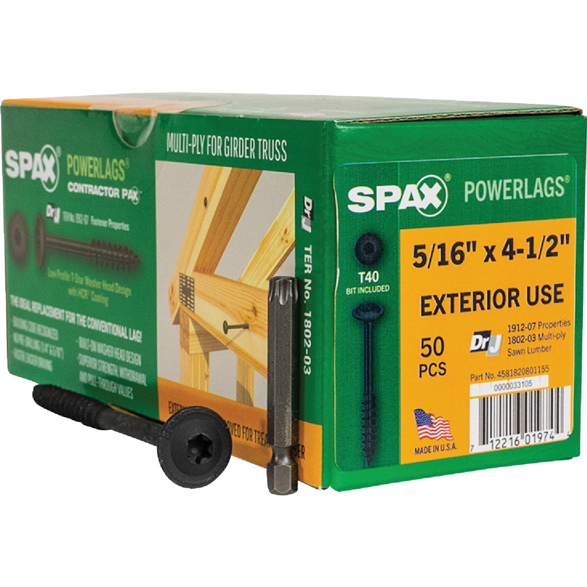 SPAX PowerLags 5/16 In. x 4-1/2 In. T40 Washer Head HCR (Exterior Rated) Lag Screw (50-Count)
