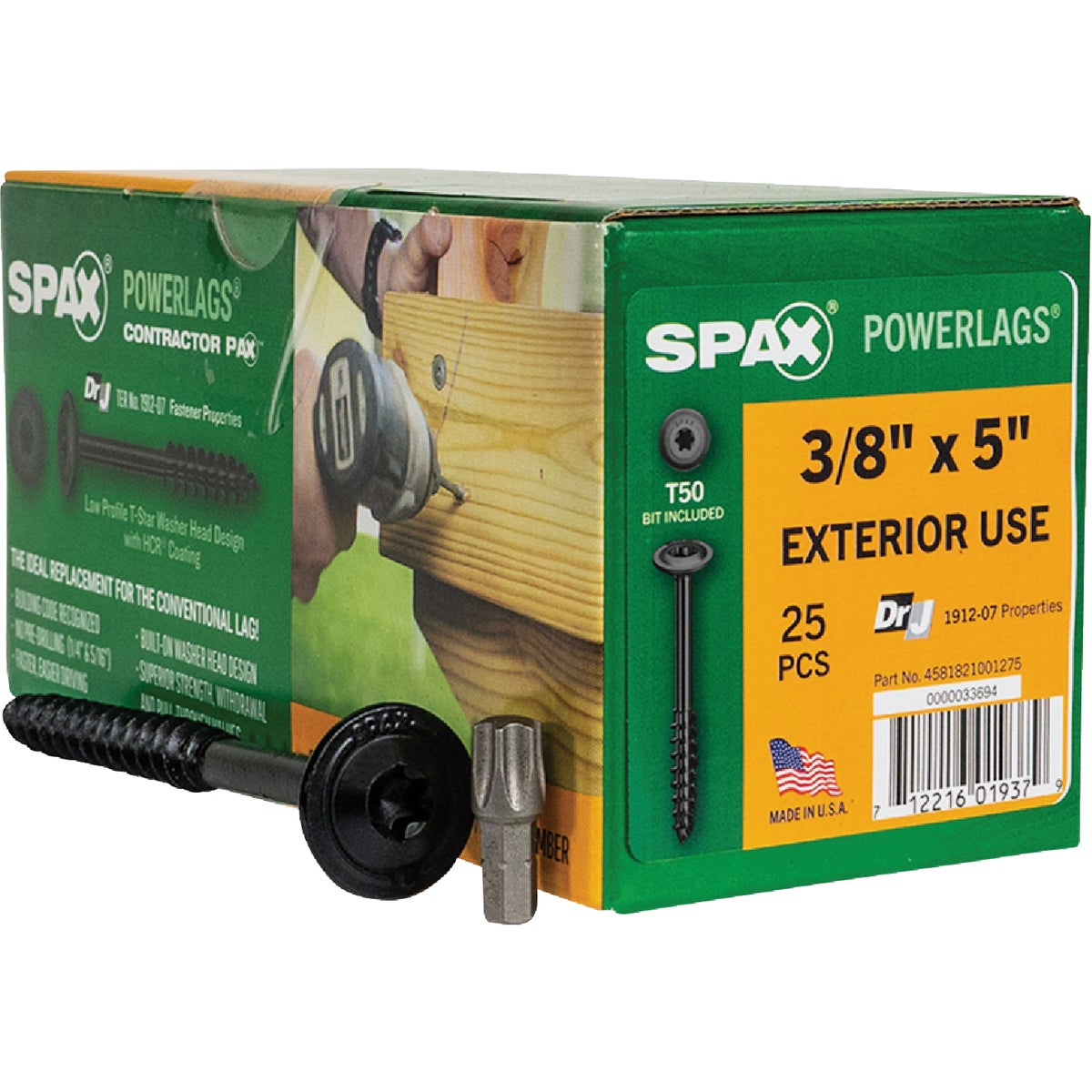 SPAX PowerLags 3/8 In. x 5 In. T50 Washer Head HCR (Exterior Rated) Lag Screw (25-Count)