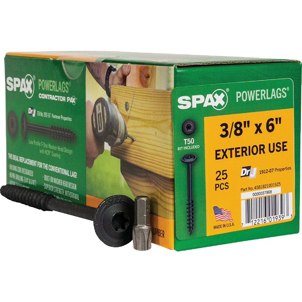 SPAX PowerLags 3/8 In. x 6 In. T50 Washer Head HCR (Exterior Rated) Lag Screw (25-Count)
