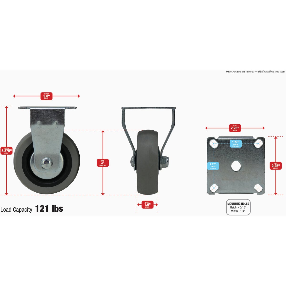 Shepherd Hardware 3 In. Thermoplastic Rigid Plate Caster Image 2