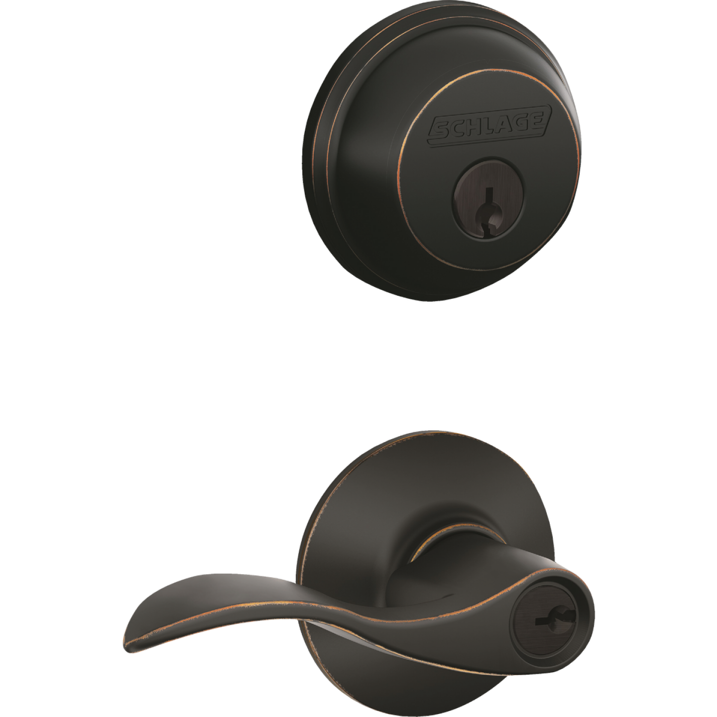 Schlage Accent Aged Bronze Single Cylinder Deadbolt & Door Lever Combo Lockset Image 1