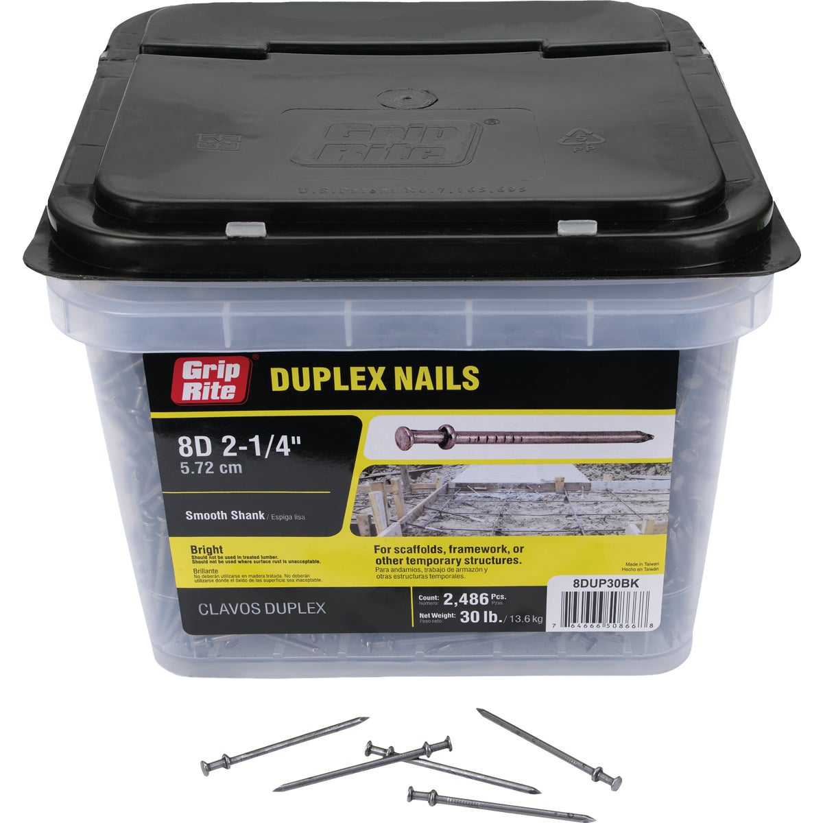 Grip-Rite 2-1/4 In. 8d x 10-1/4 ga Smooth Shank Bright Duplex Nail (30 Lb.)