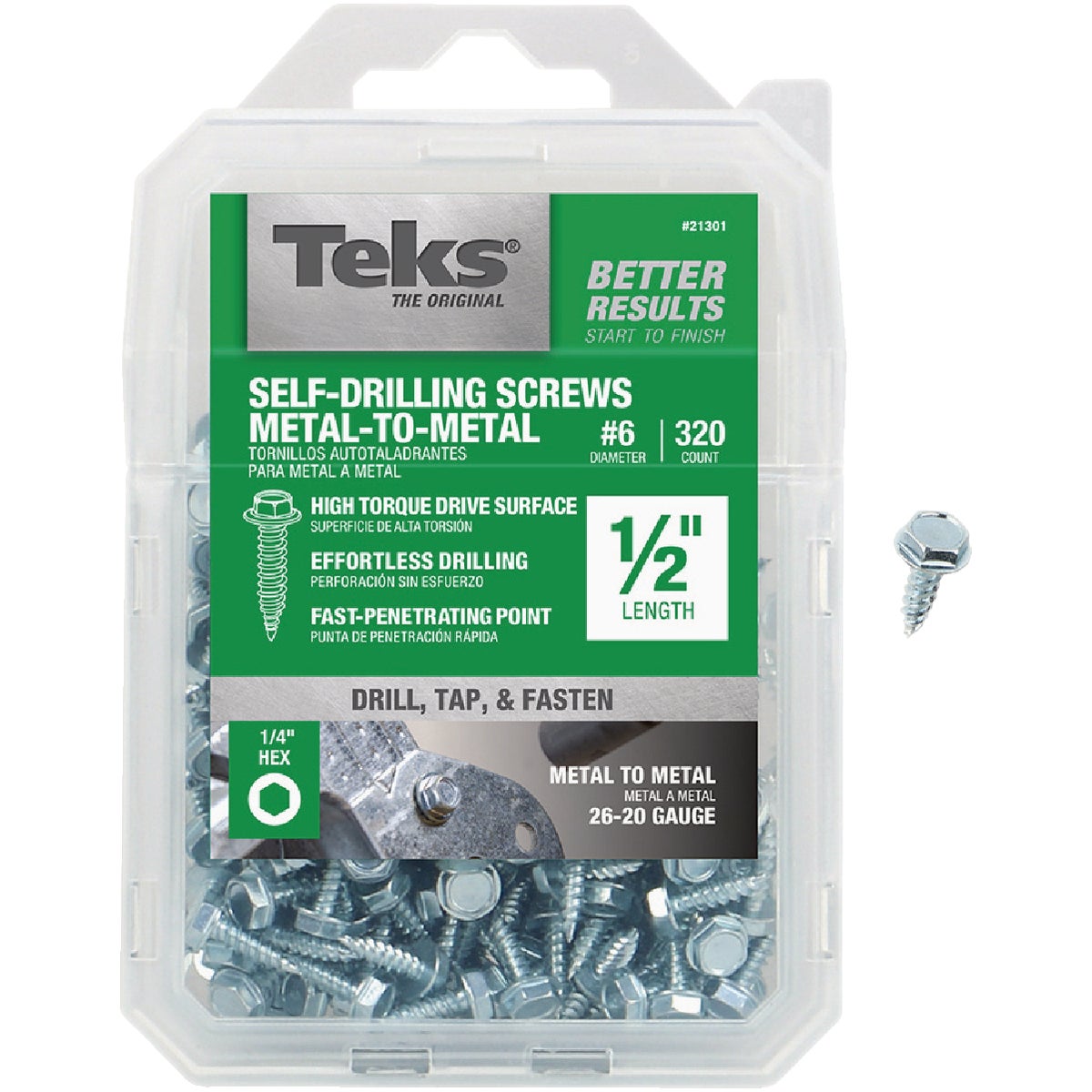 Teks #6 x 1/2 In. Hex Washer Head Sharp Point Metal to Metal Screw (320-Count)