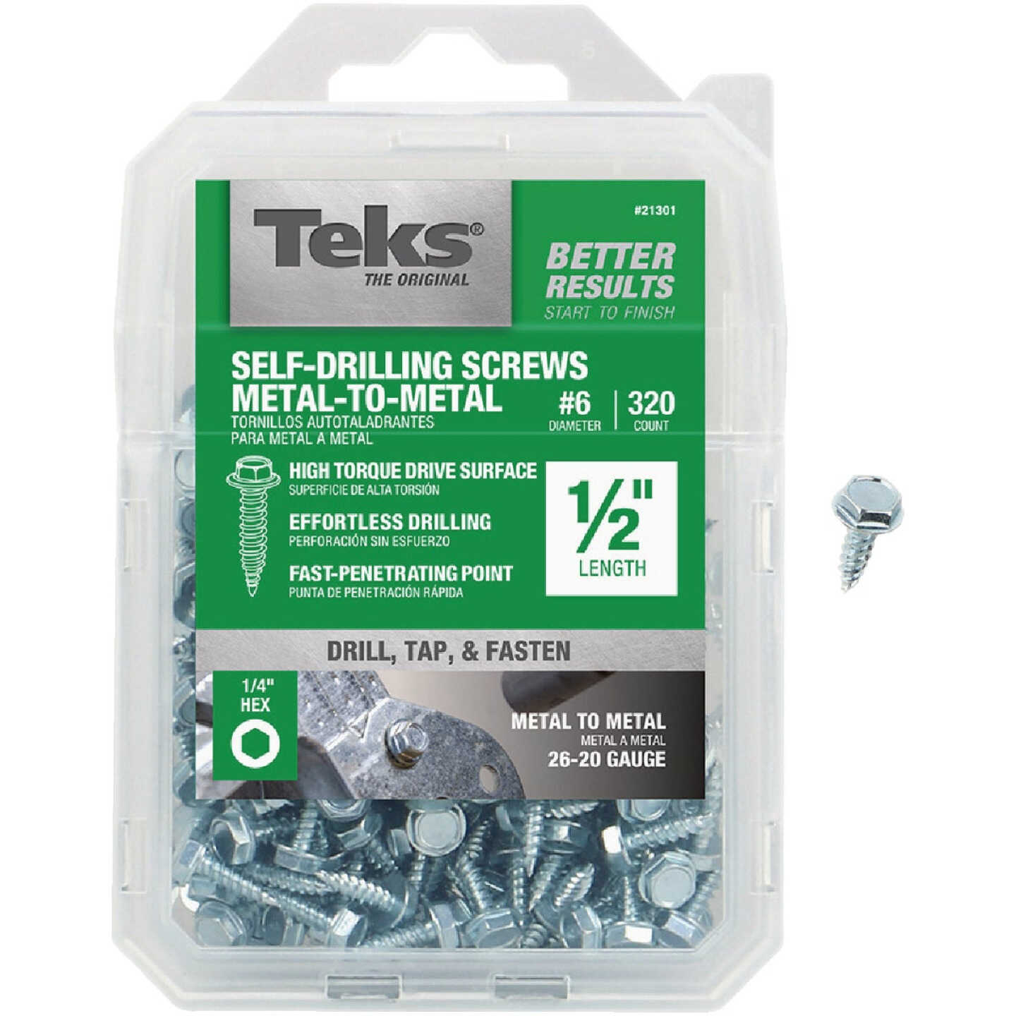 Teks #6 x 1/2 In. Hex Washer Head Sharp Point Metal to Metal Screw (320-Count) Image 1
