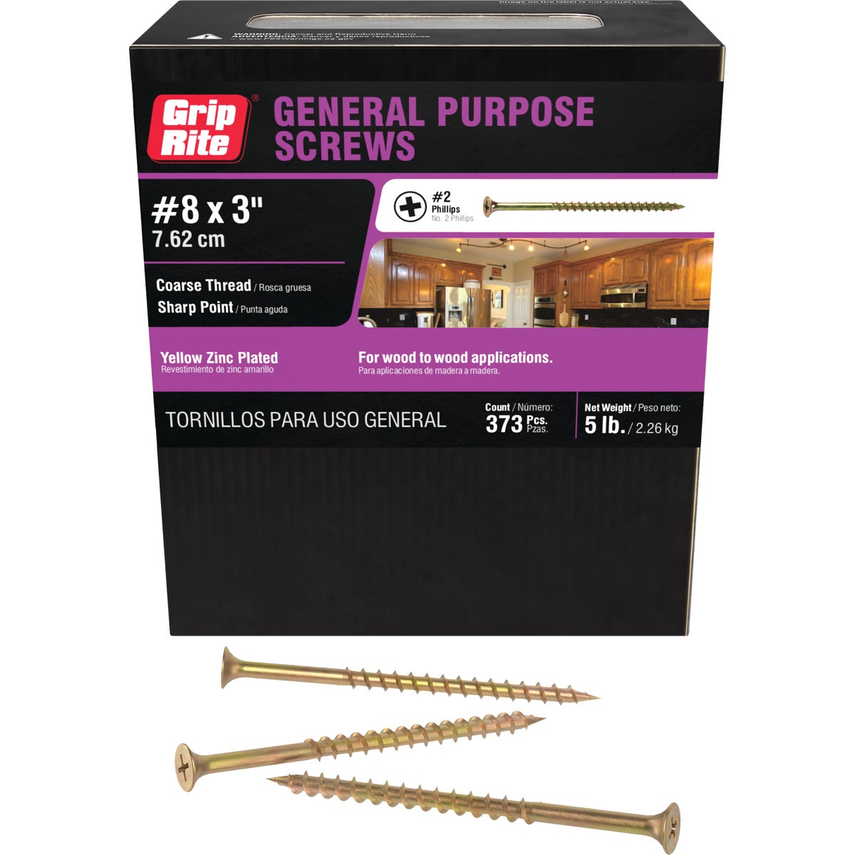 Grip-Rite #8 x 3 In. Coarse Thread Yellow Zinc Multipurpose Drywall Screw (5 Lb.) Image 1