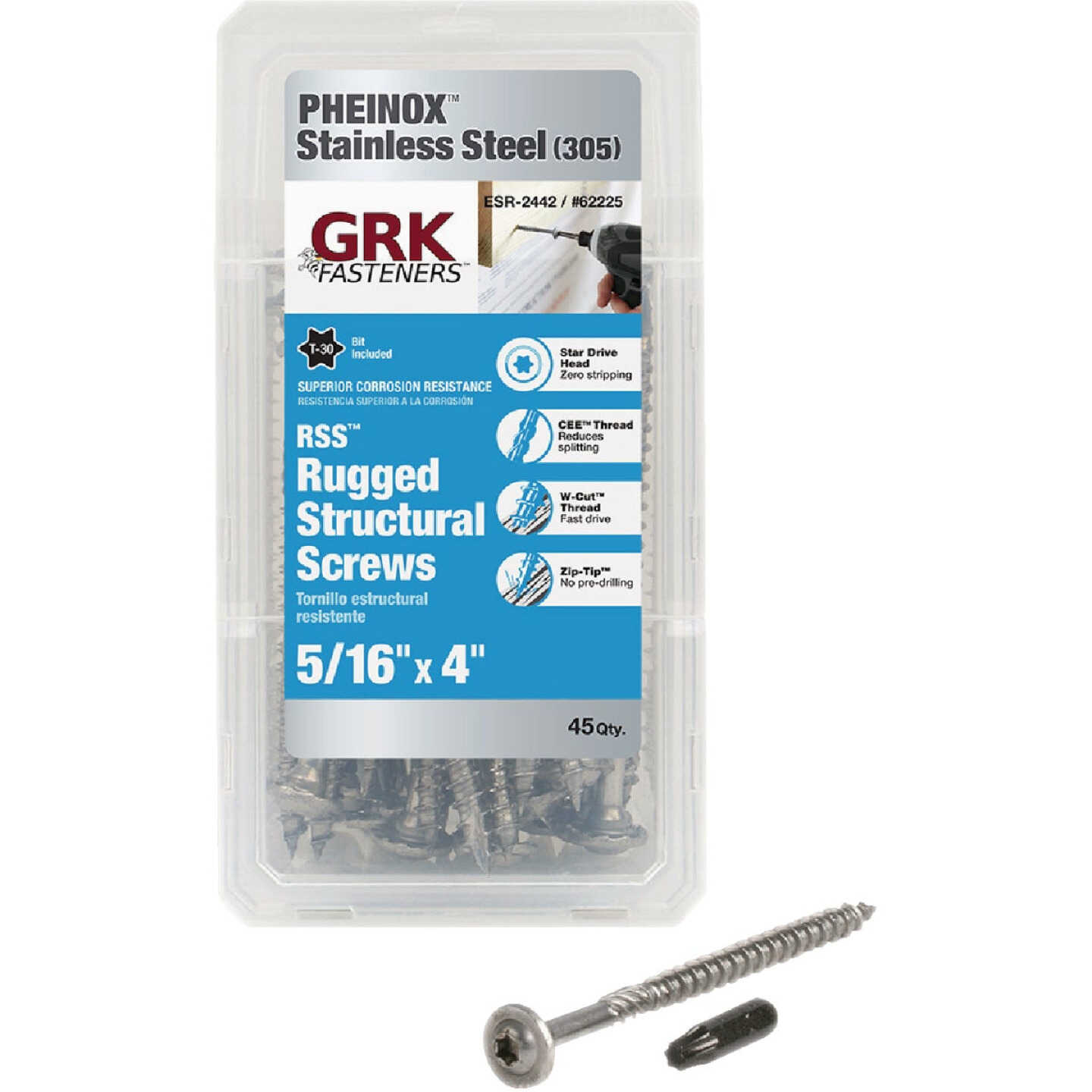GRK RSS Rugged 5/16 In. x 4 In. Stainless Steel Structure Screw (45-Count) Image 1