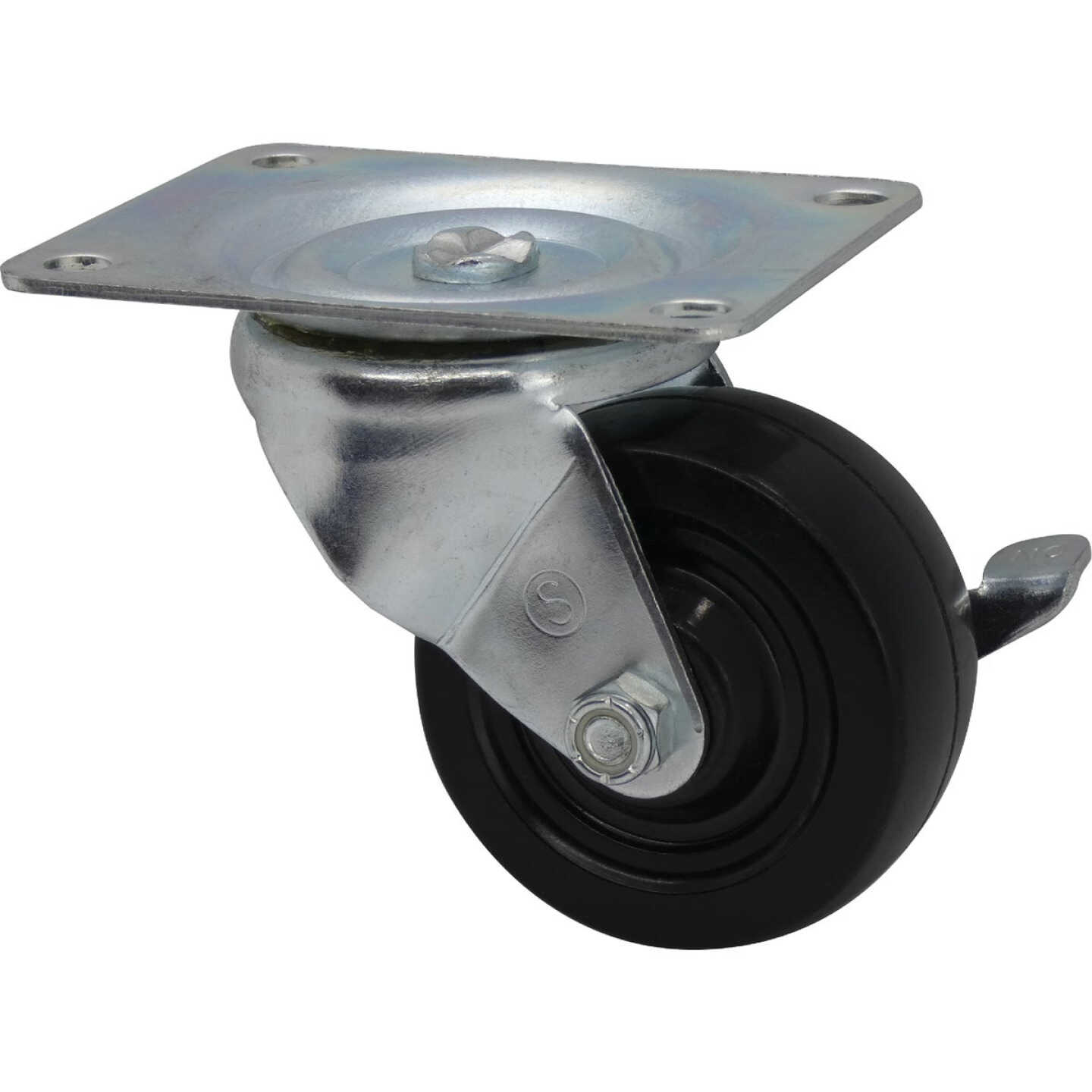 Shepherd Hardware 3 In. General-Duty Soft Rubber Swivel Plate Caster with Brake Image 7
