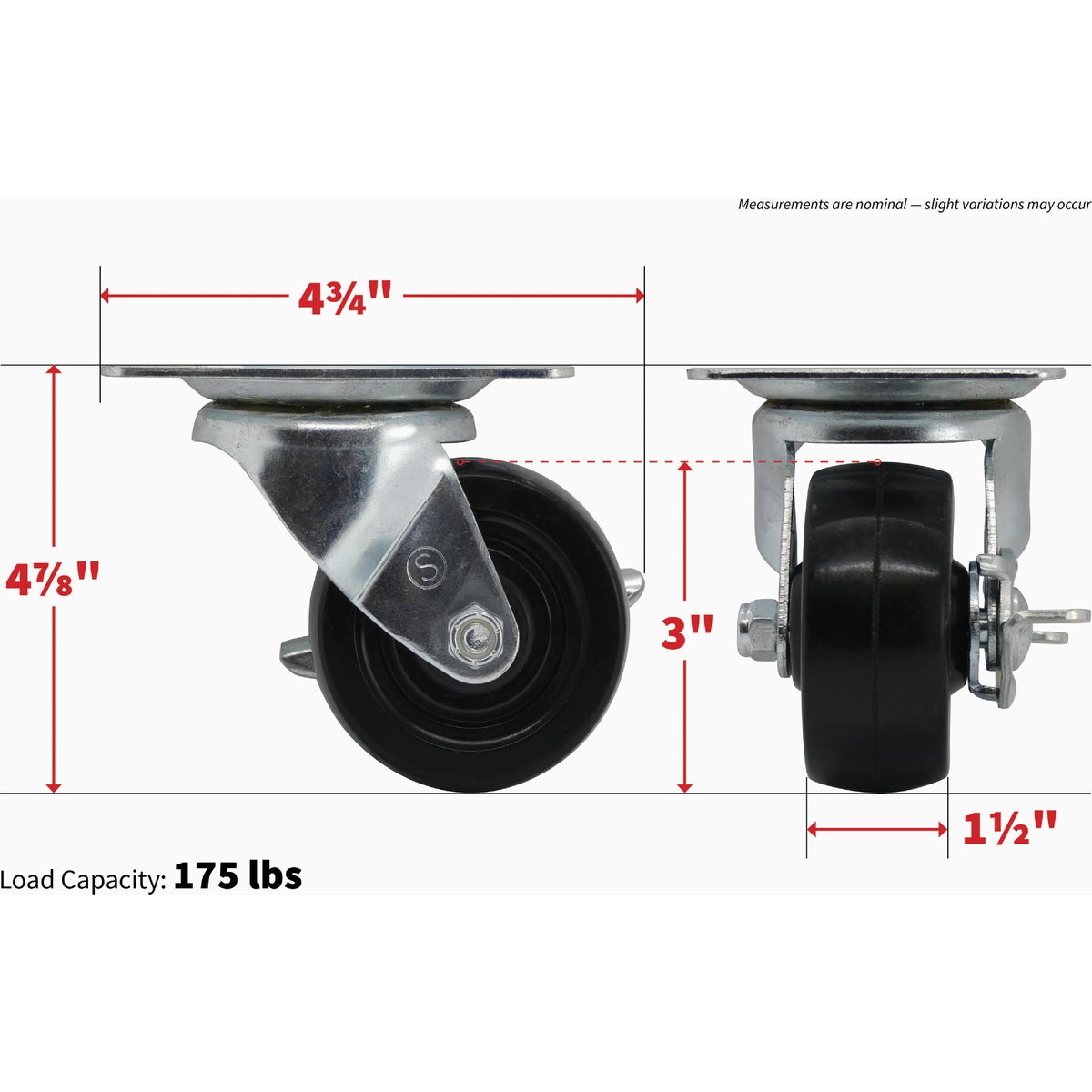 Shepherd Hardware 3 In. General-Duty Soft Rubber Swivel Plate Caster with Brake Image 3