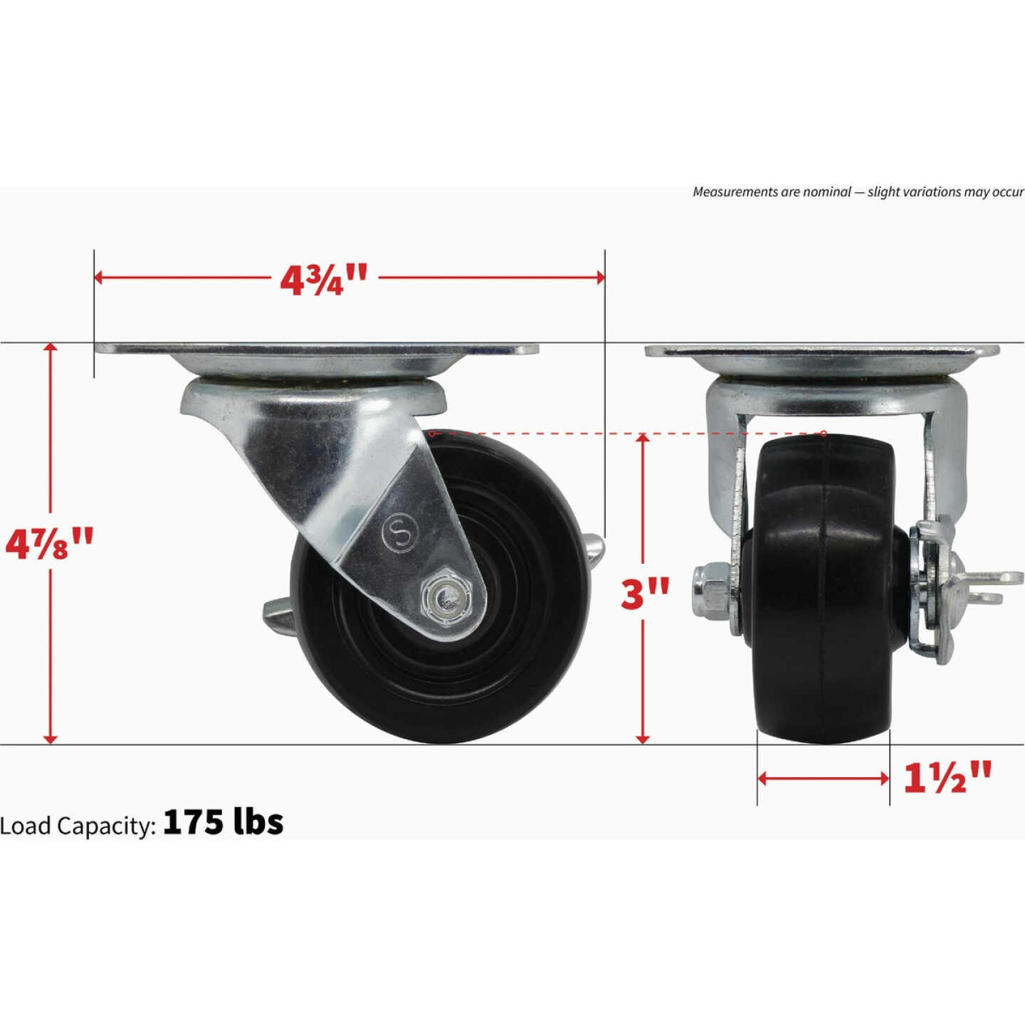Shepherd Hardware 3 In. General-Duty Soft Rubber Swivel Plate Caster with Brake Image 3