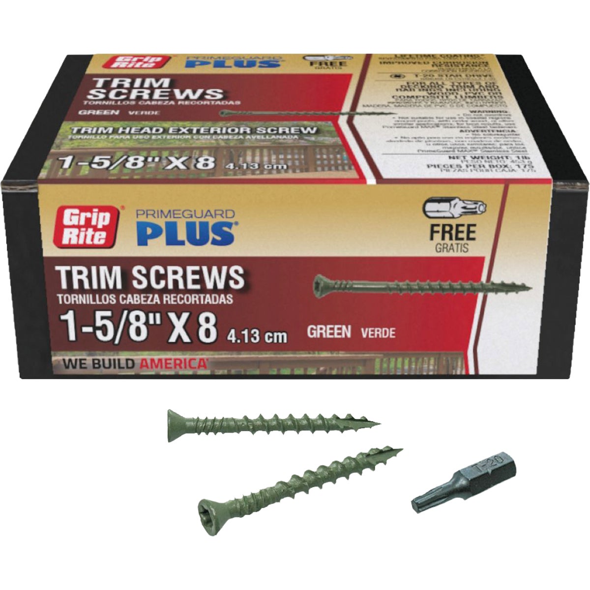 Grip-Rite 1-5/8 In. x 8 ga Star Drive Trim Head Coarse Thread Type 17 Point Exterior Coated Green Trim Screw (1 Lb.)