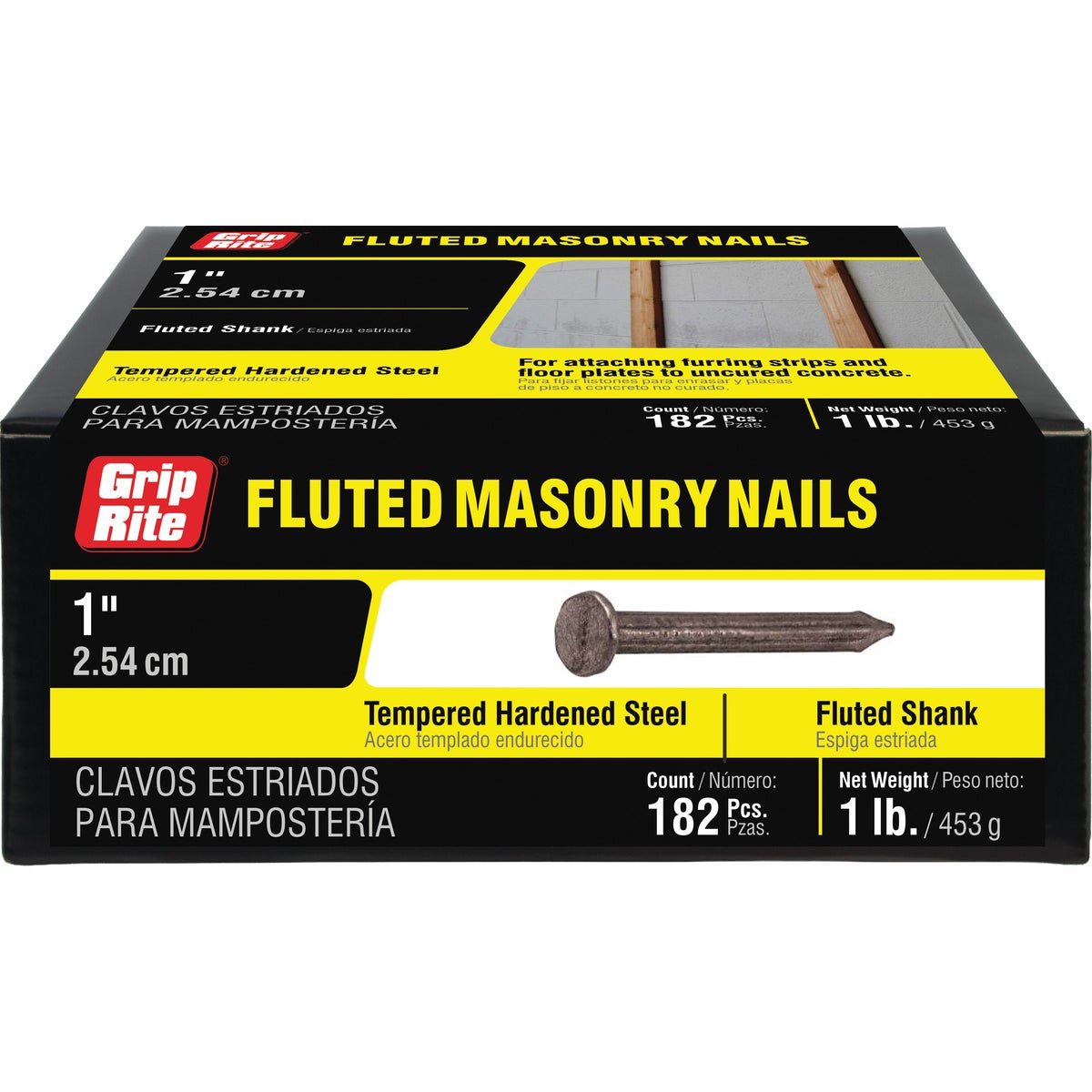 Grip-Rite 1 In. x 9 ga x 2d Hardened Steel Fluted Masonry Nails (186-Count)