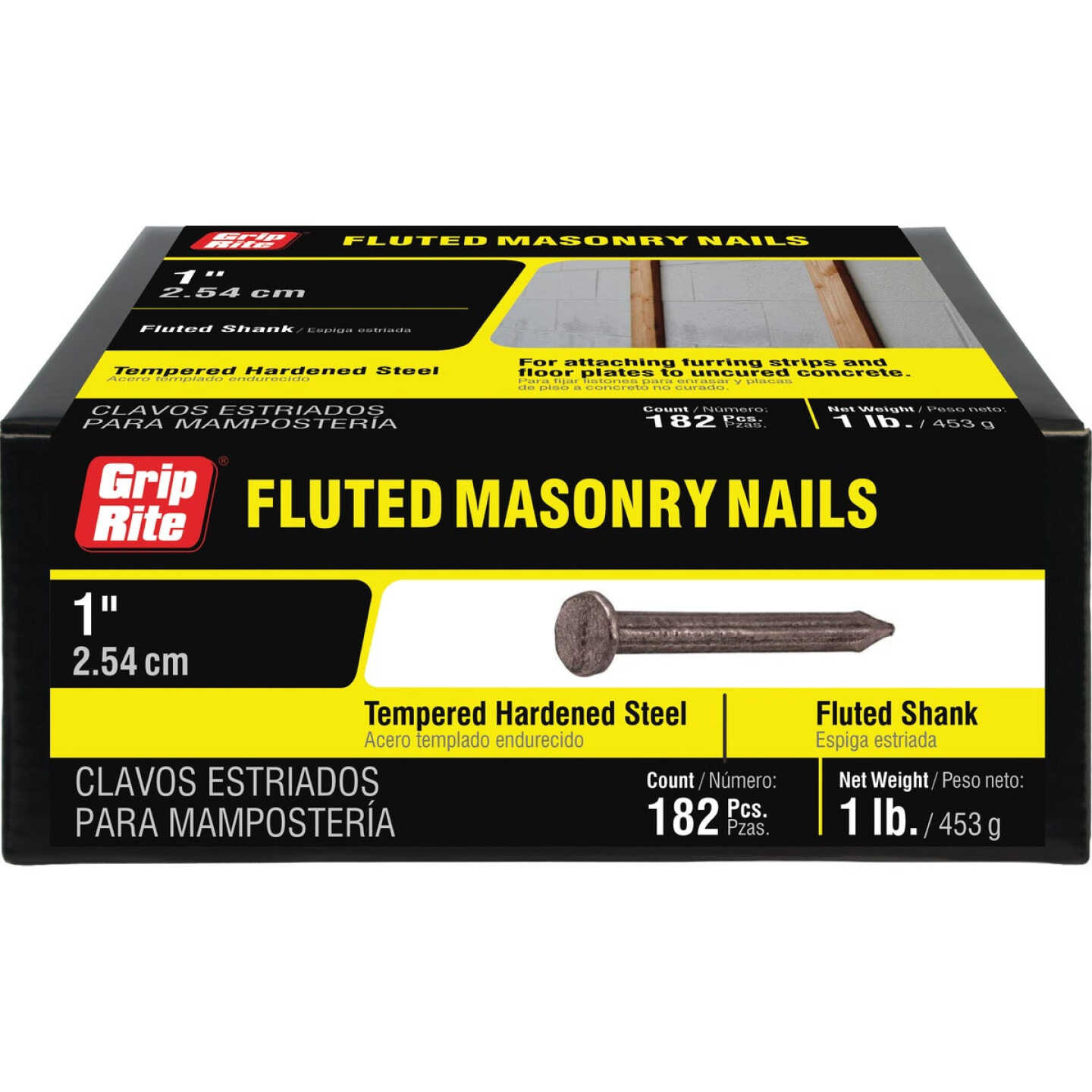 Grip-Rite 1 In. x 9 ga x 2d Hardened Steel Fluted Masonry Nails (186-Count) Image 1