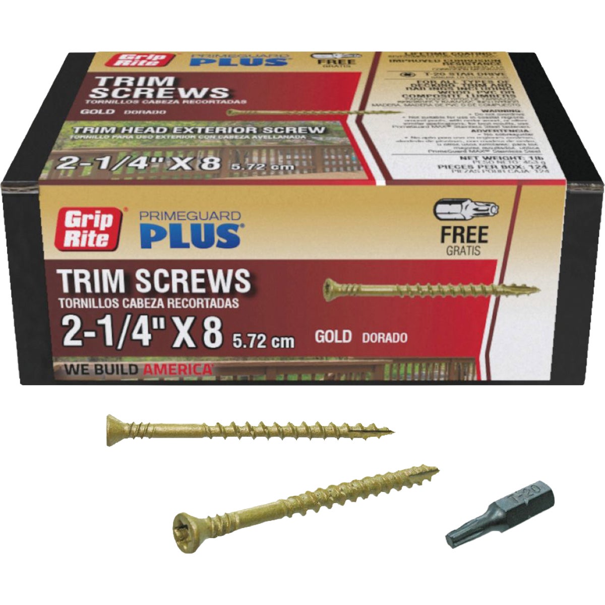 Grip-Rite 2-1/4 In. x 8 ga Star Drive Trim Head Coarse Thread Type 17 Point Exterior Coated Gold Trim Screw (1 Lb.)