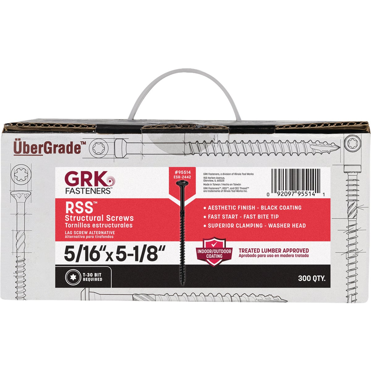 GRK RSS 5/16 In. x 5-1/8 In. Black Exterior Wood Structural Screw (300-Count)