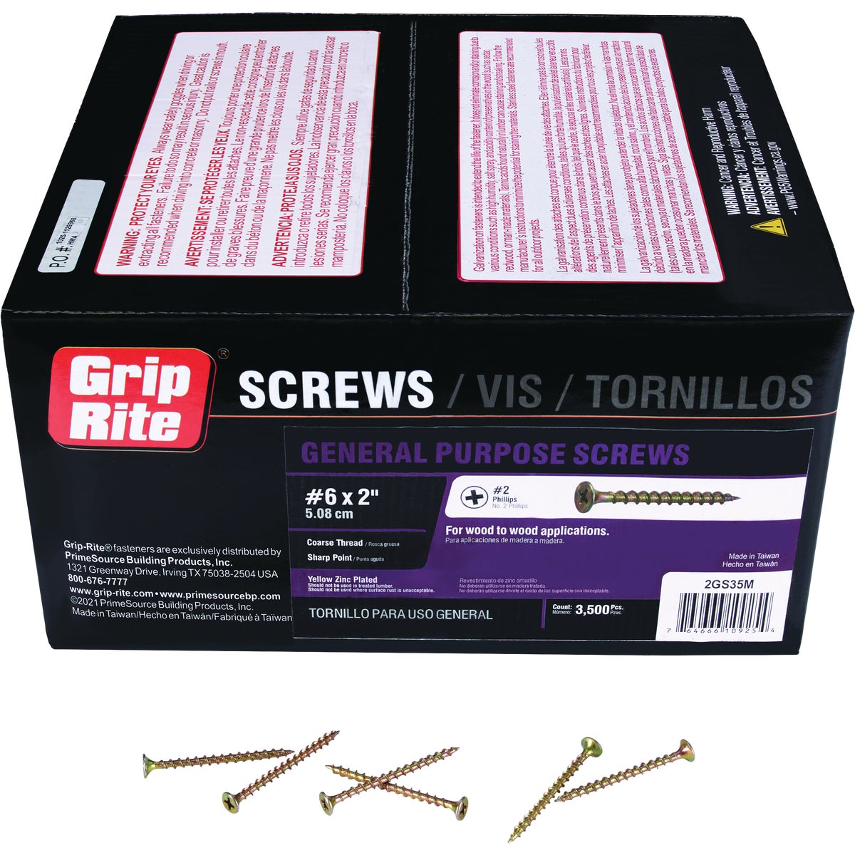 Grip-Rite 2 In. x 6 ga #2 Phillips Coarse Thread Bugle Head Yellow Zinc Plated General Purpose Screw (3500-Count)