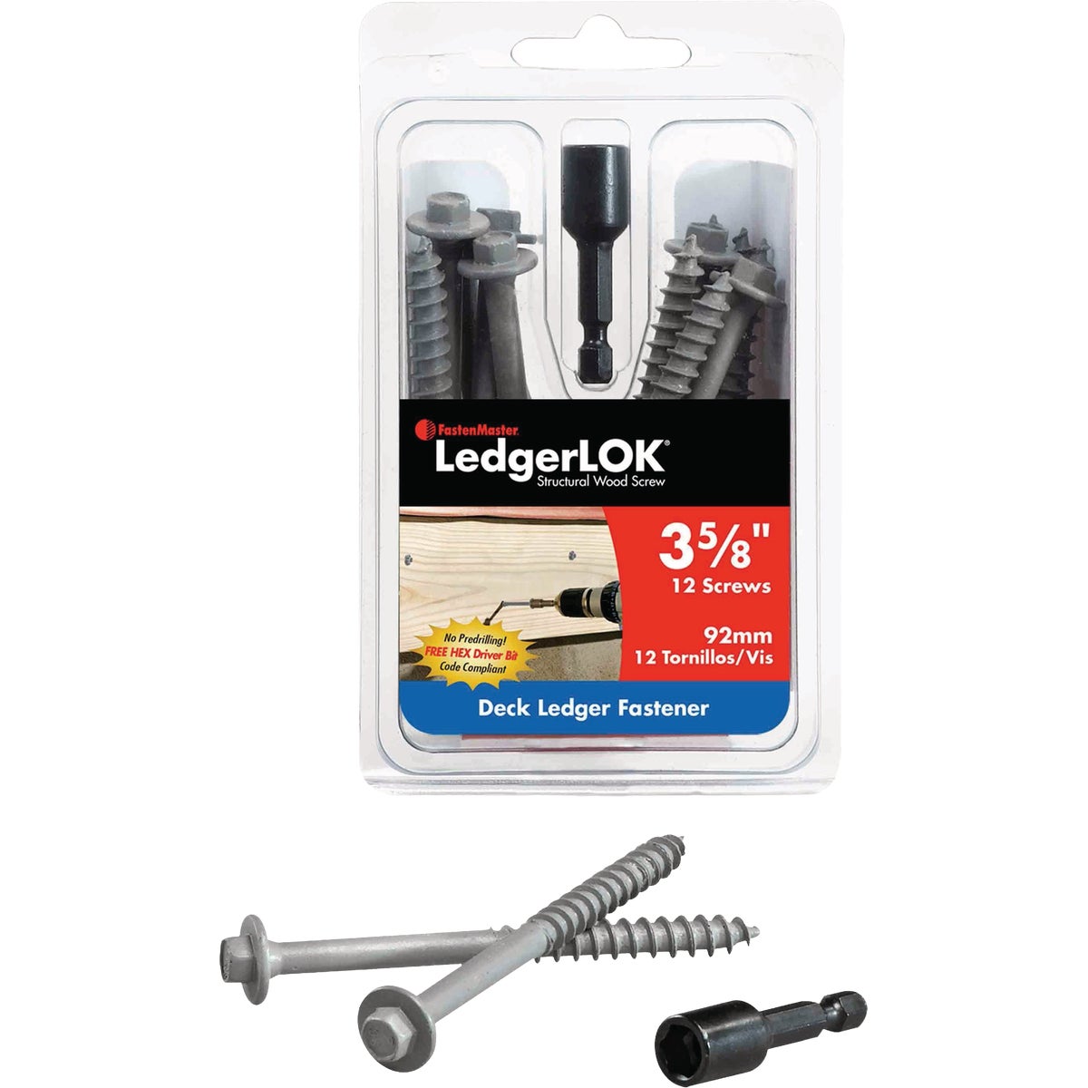 FastenMaster LedgerLok 0.305 In. x 3-5/8 In. Coarse Steel Hex-Head Ledger Board Fasteners (12-Count)