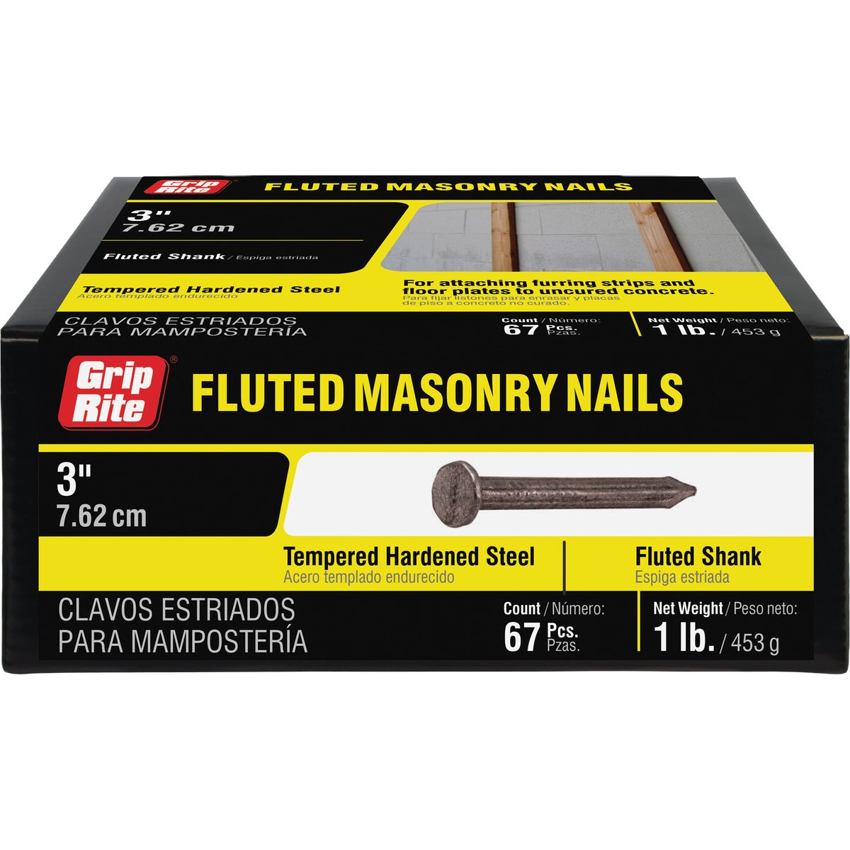 Grip-Rite 3 In. x 9 ga x 10d Hardened Steel Fluted Masonry Nails (78-Count)