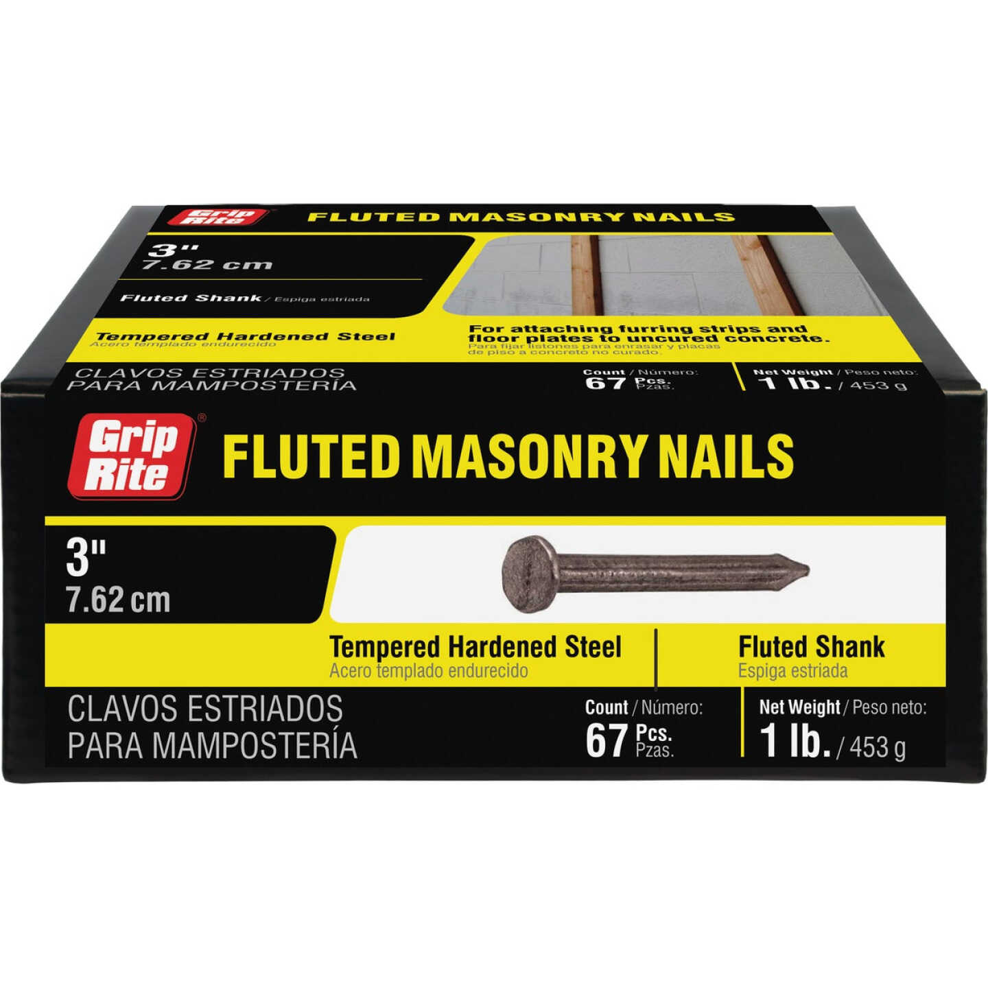 Grip-Rite 3 In. x 9 ga x 10d Hardened Steel Fluted Masonry Nails (78-Count) Image 1