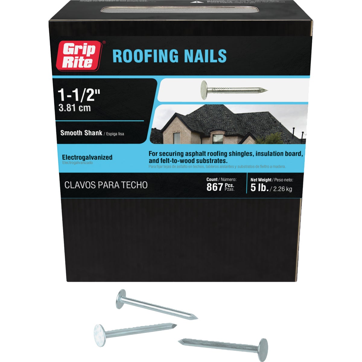 Grip-Rite 1-1/2 In. x 11 ga Electrogalvanized Roofing Nails (930-Count) Image 1