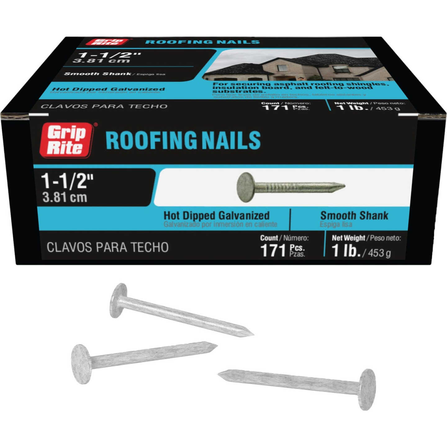 Grip-Rite 1-1/2 In. x 11 ga Hot Galvanized Roofing Nails (180-Count) Image 1