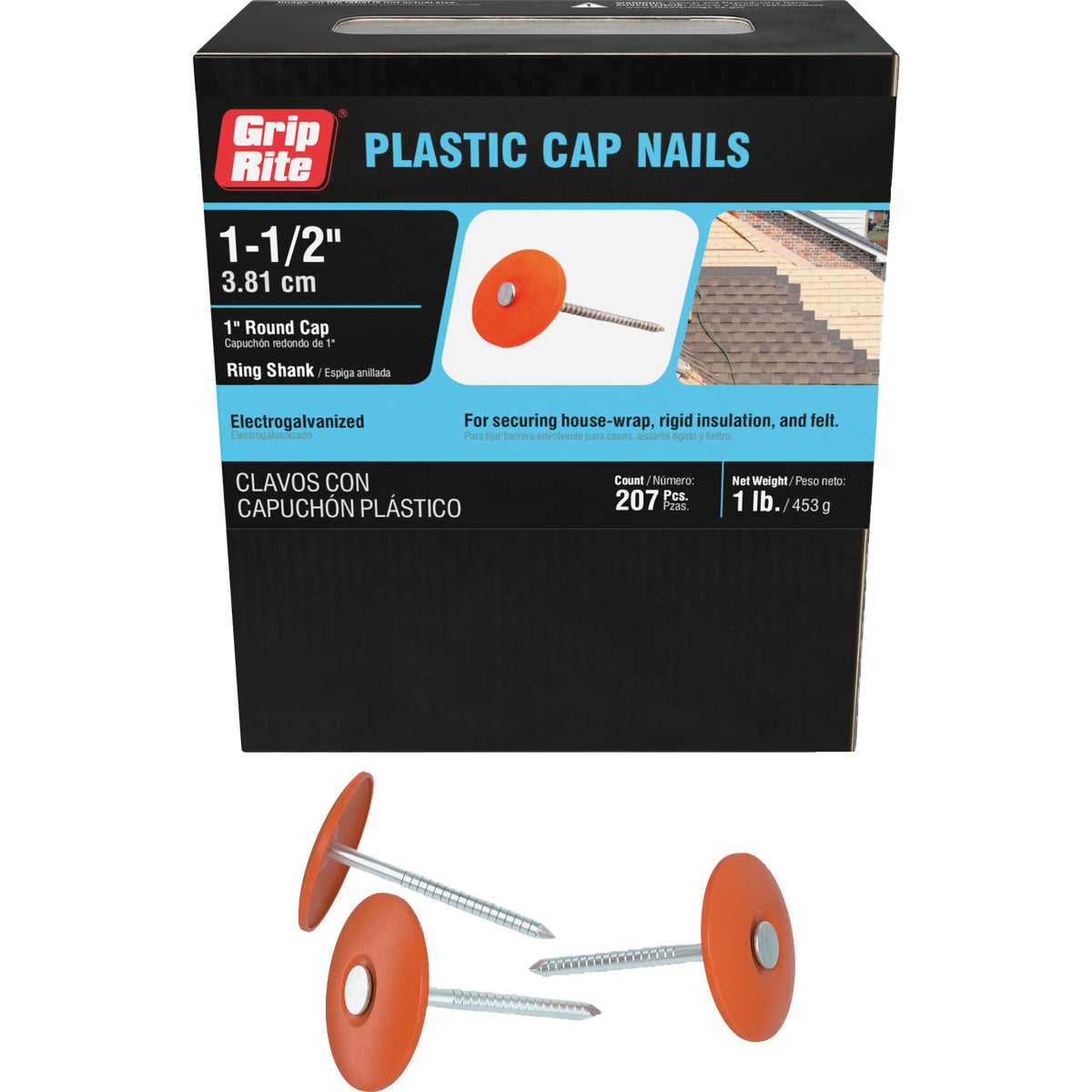 Grip-Rite 1-1/2 In. x 12 ga Electrogalvanized Cap Nails (200-Count)