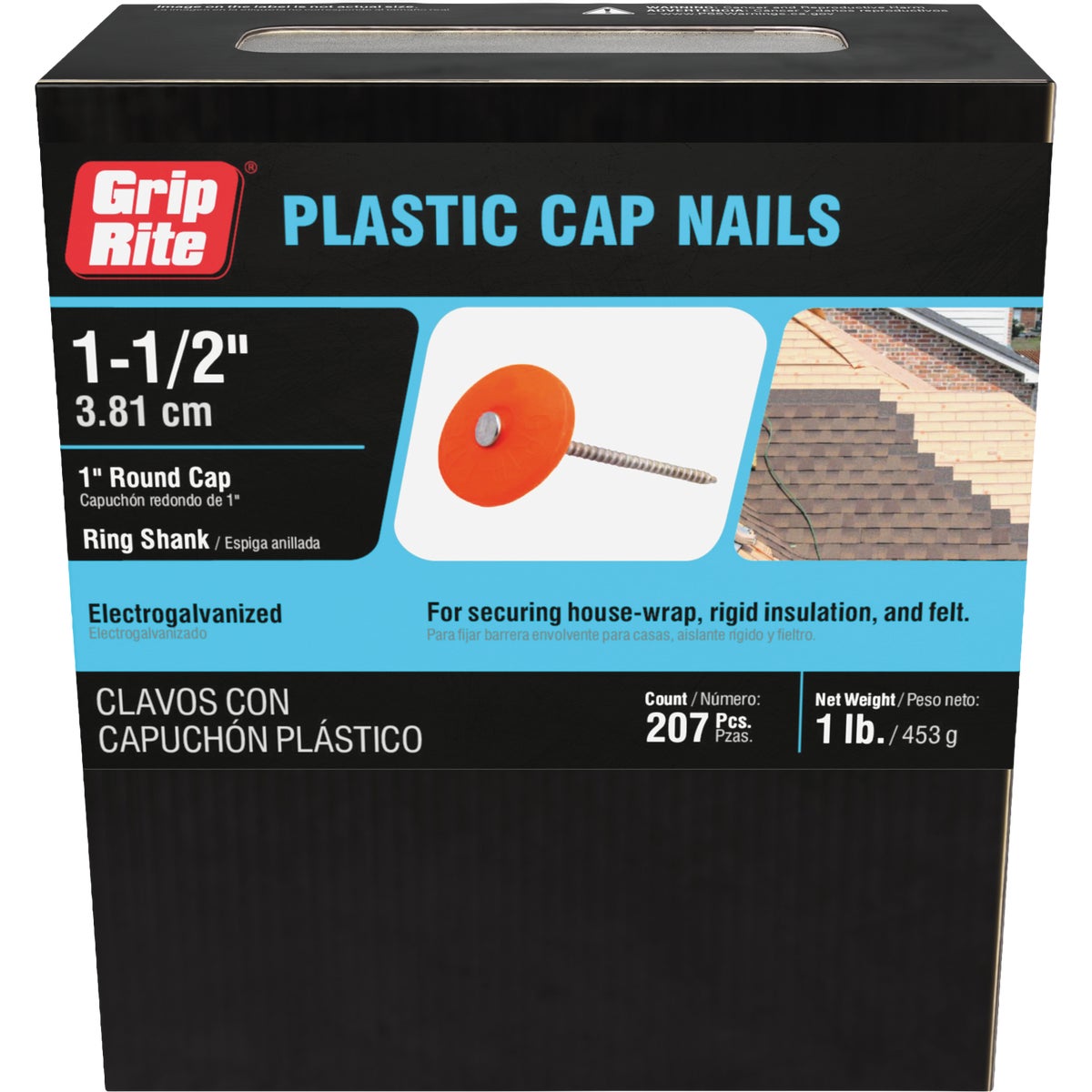 Grip-Rite 1-1/2 In. x 12 ga Electrogalvanized Cap Nails (200-Count) Image 3