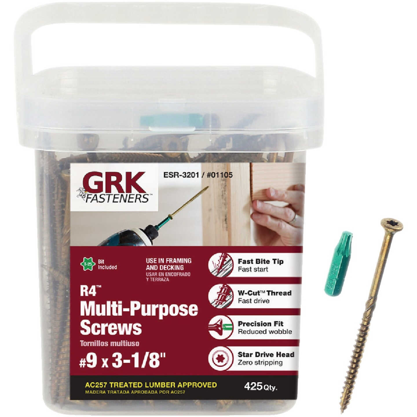 GRK R4 #9 x 3-1/8 In. Star Drive Multi-Purpose Wood Screw (425-Count) Image 1