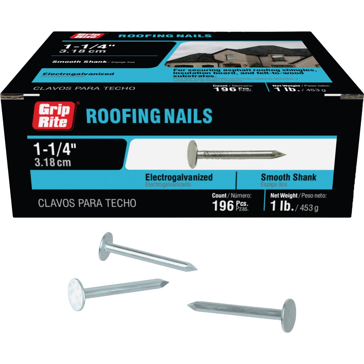 Grip-Rite 1-1/4 In. x 11 ga Electrogalvanized Roofing Nails (218-Count) Image 1