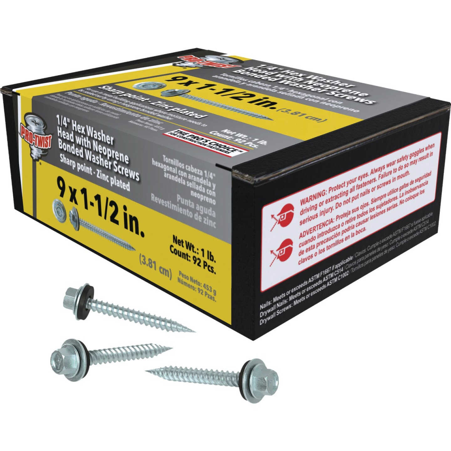 Pro-Twist #9 x 1-1/2 In. Hex Washer Head Galvanized Framing Screw (92-Count) Image 1