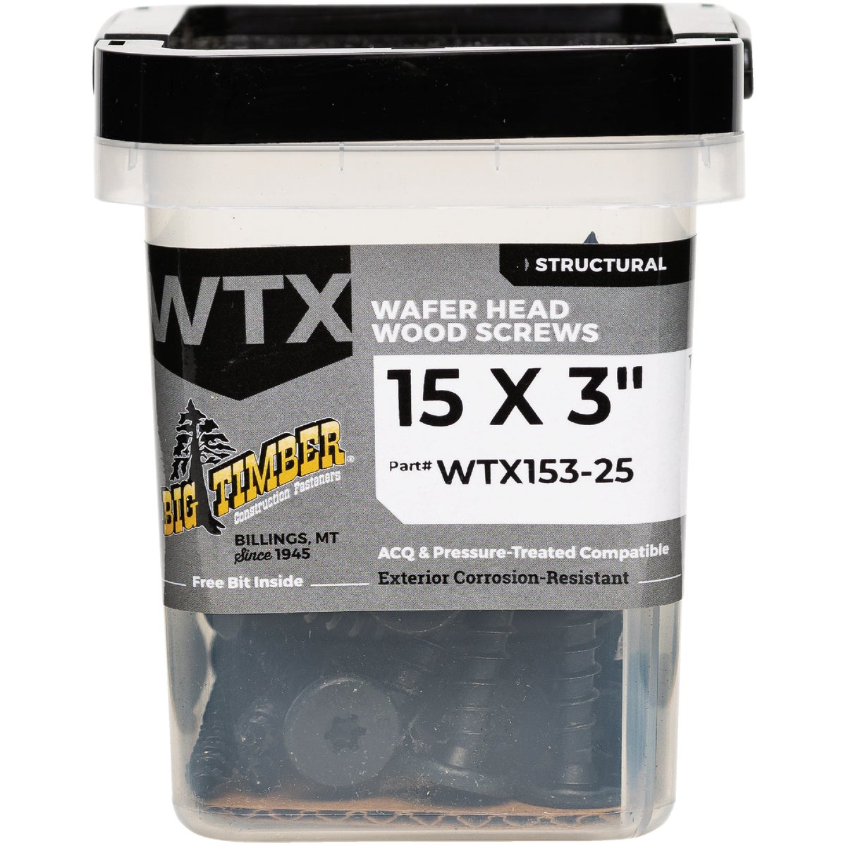 Big Timber #15 x 3 In. Wafer Head Black Wood Screw (25-Count)