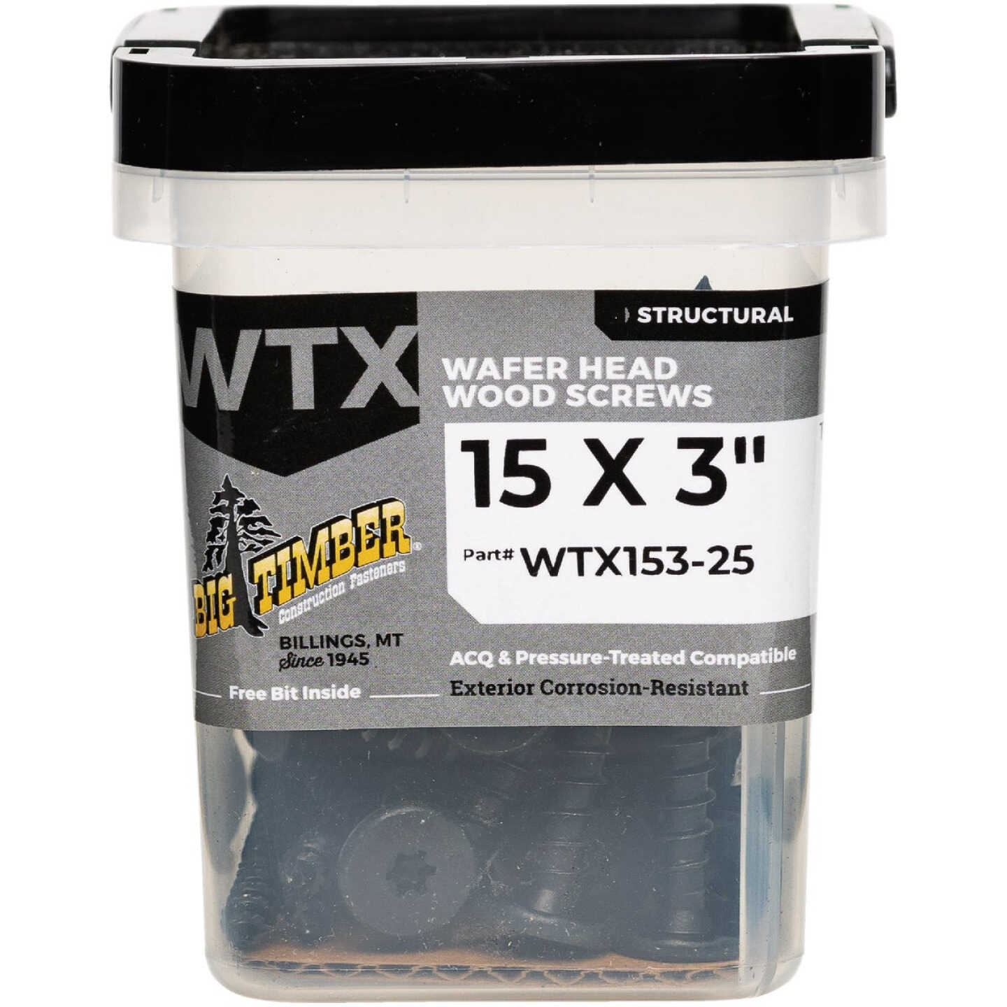Big Timber #15 x 3 In. Wafer Head Black Wood Screw (25-Count) Image 1