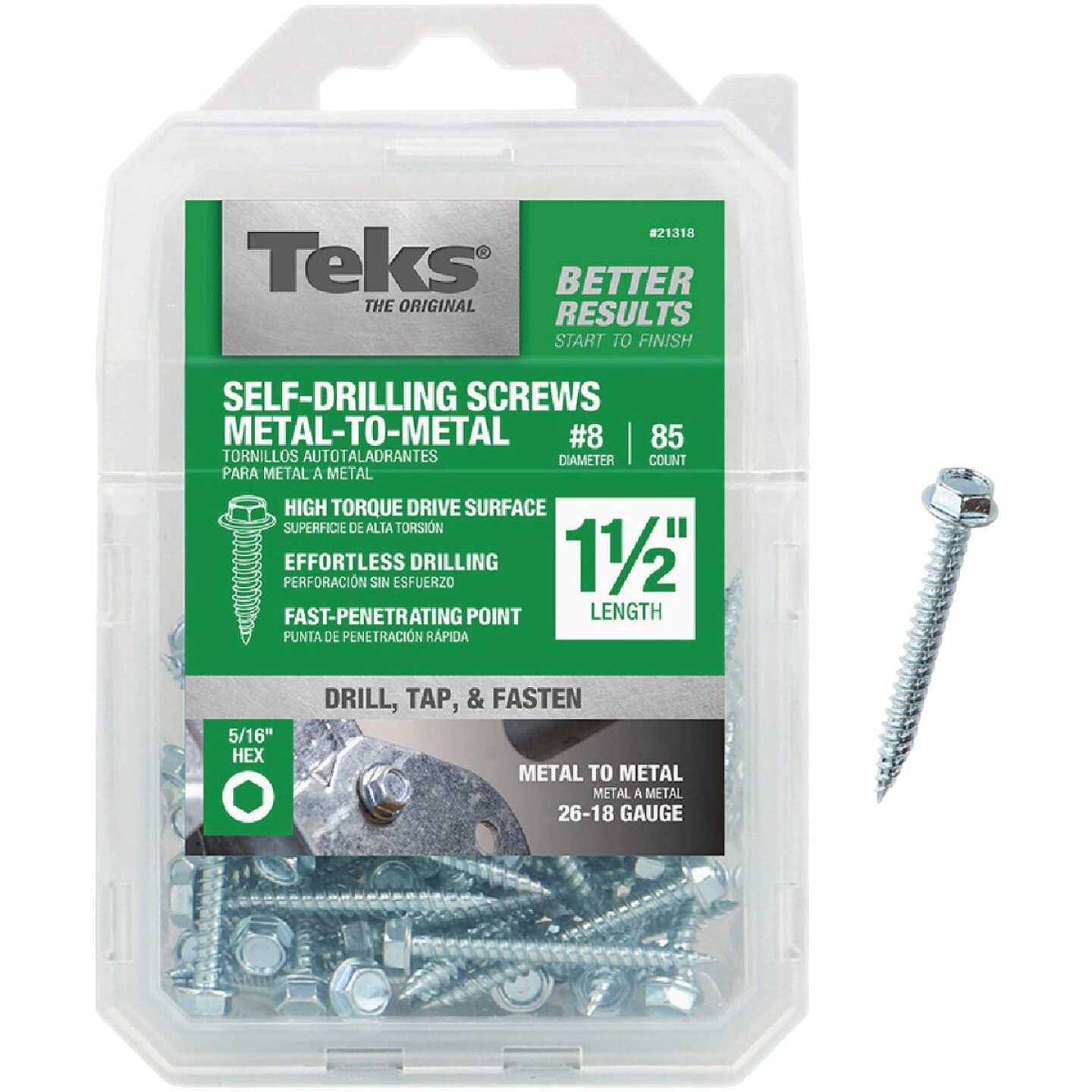Teks #8 x 1-1/2 In. Hex Washer Head Sharp Point Metal to Metal Screw (85-Count) Image 1