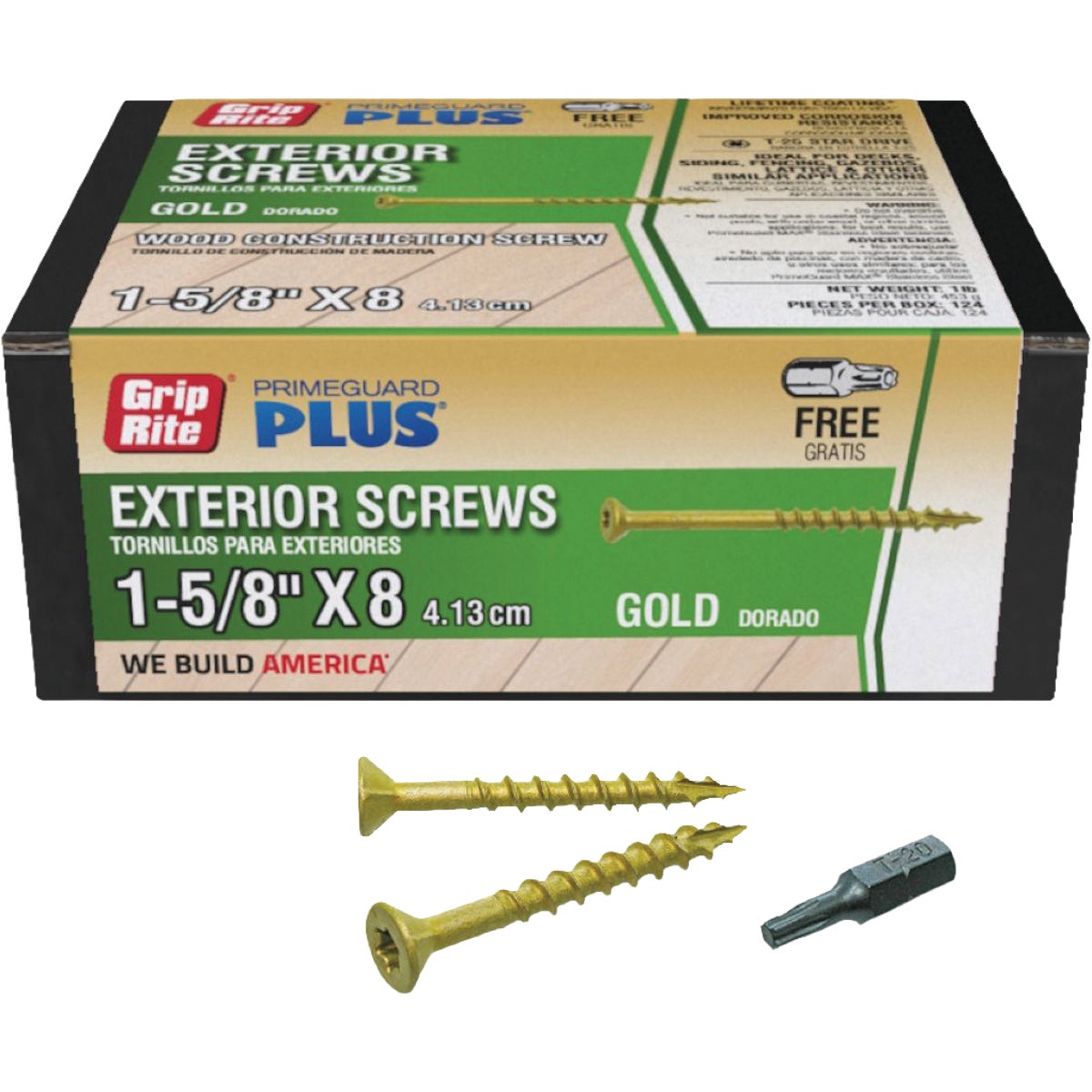 Grip-Rite PrimeGuard Plus 1-5/8 In. x 8 ga T-20 Star Drive Bugle Head Coarse Thread Type 17 Point Green Exterior Construction Screw (1 Lb.)