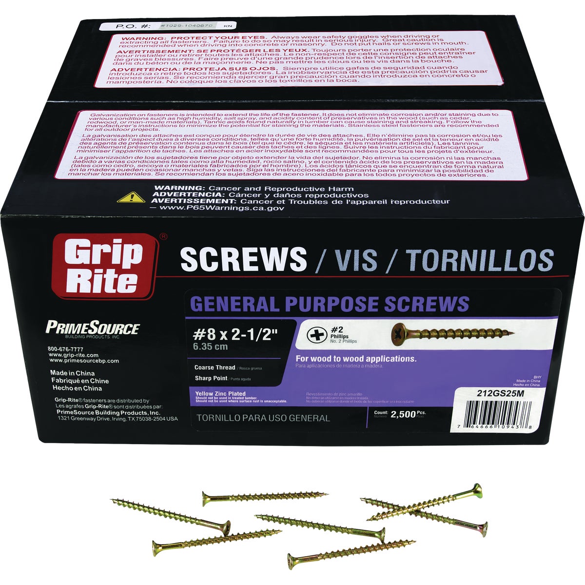 Grip-Rite 2-1/2 In. x 8 ga #2 Phillips Coarse Thread Bugle Head Yellow Zinc Plated General Purpose Screw (2500-Count)