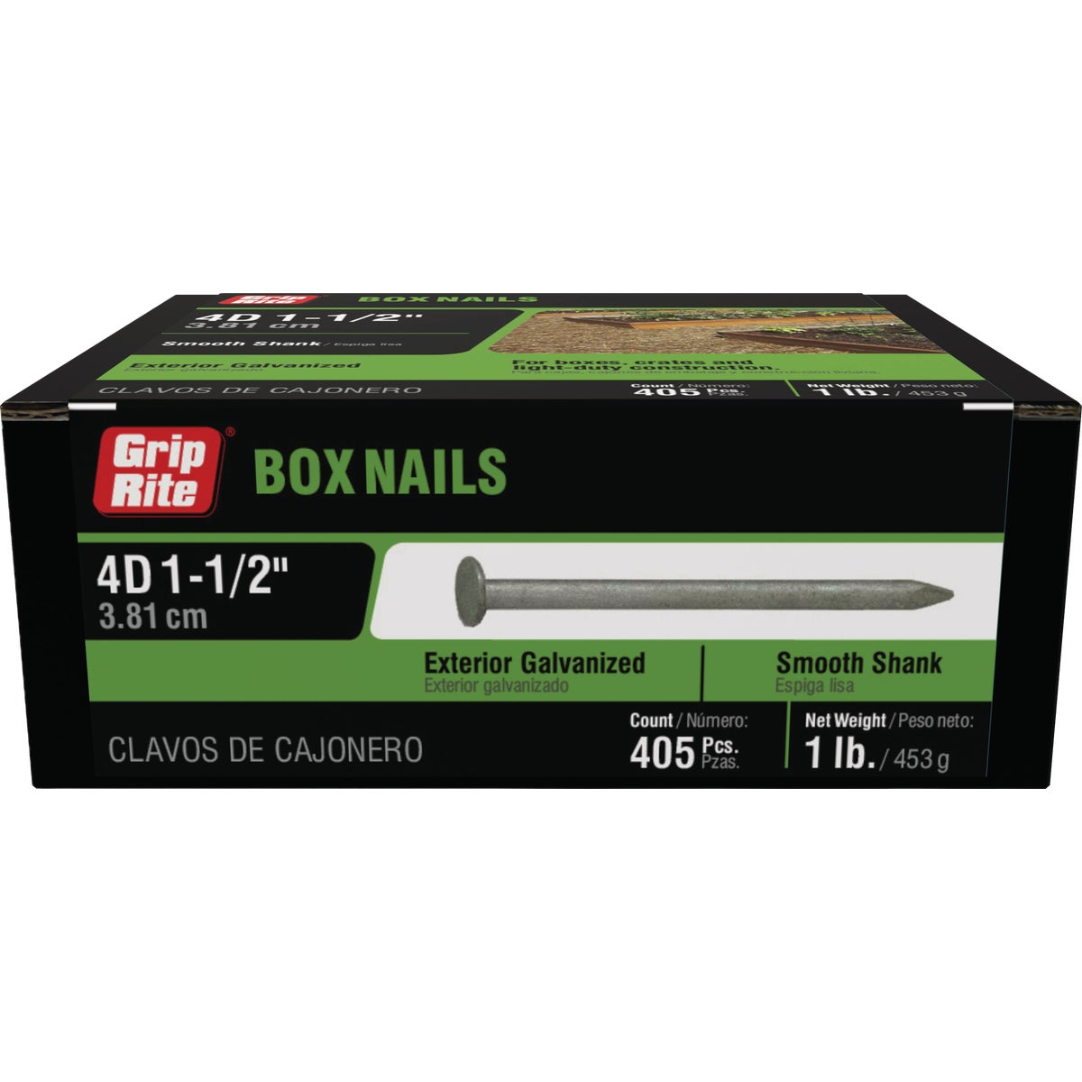 Grip-Rite 1-1/2 In. 4d x 14 ga Hot Galvanized Box Nail (405-Count)