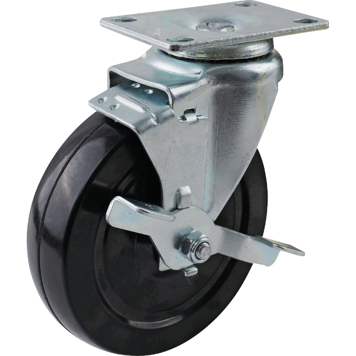Shepherd Hardware 5 In. General-Duty Soft Rubber Swivel Plate Caster with Brake Image 4