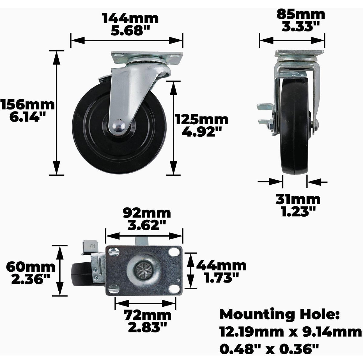Shepherd Hardware 5 In. General-Duty Soft Rubber Swivel Plate Caster with Brake Image 2