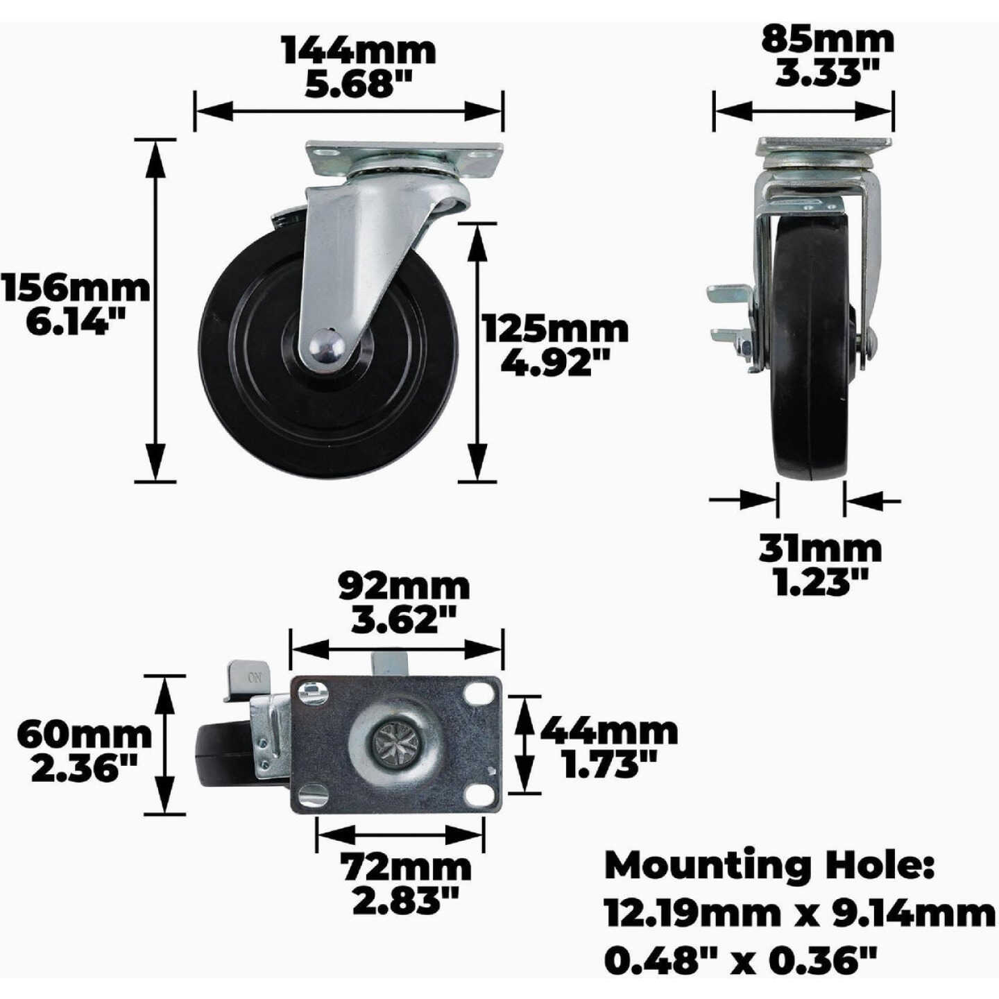 Shepherd Hardware 5 In. General-Duty Soft Rubber Swivel Plate Caster with Brake Image 2