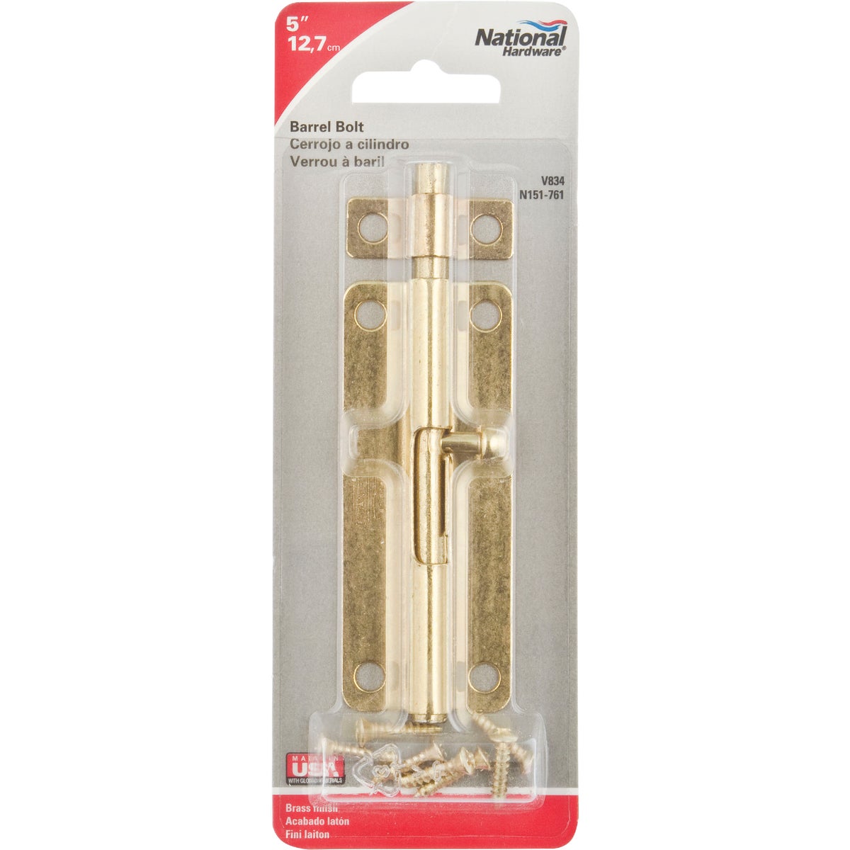 National Hardware 5 In. Brass Steel Door Barrel Bolt Image 2
