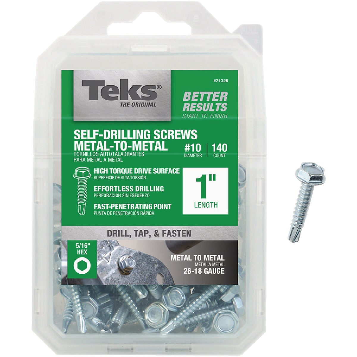 Teks #10 x 1 In. Hex Washer Head Drill Point Metal to Metal Screw (140-Count)
