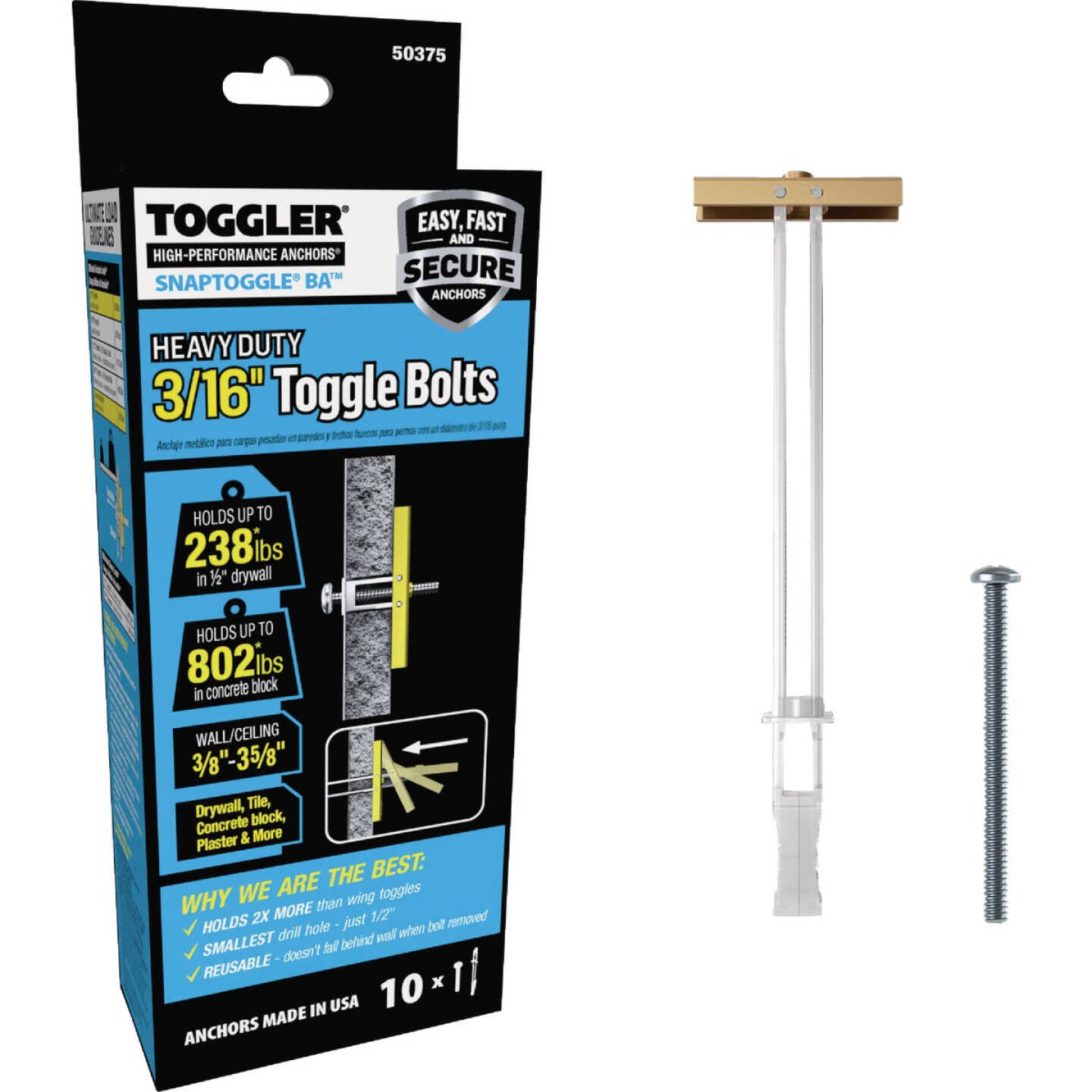Toggler Snaptoggle 3/16 In.-24 x 2 In. Toggle Bolt (10-Count) Image 1