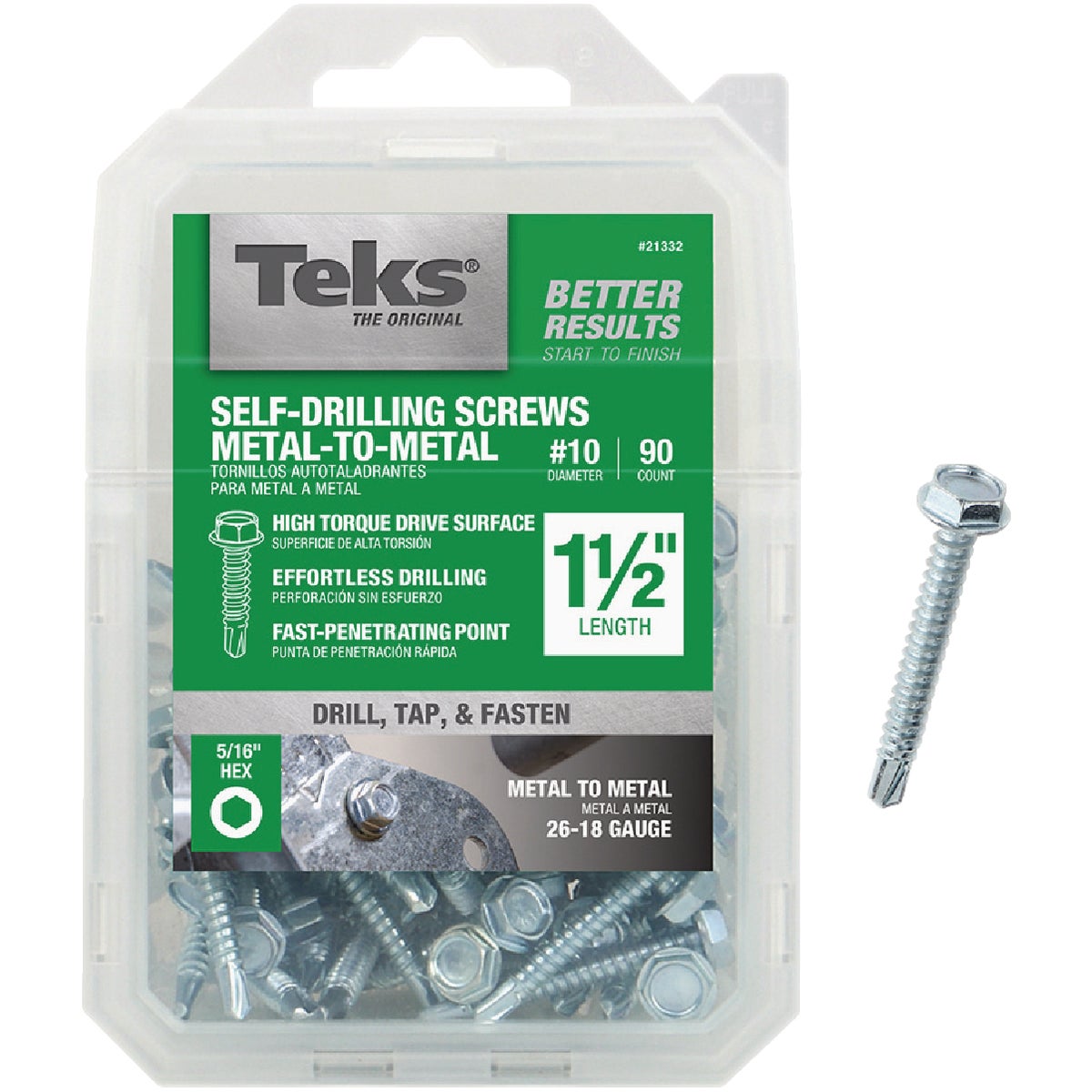 Teks #10 x 1-1/2 In. Hex Washer Head Drill Point Metal to Metal Screw (90-Count)
