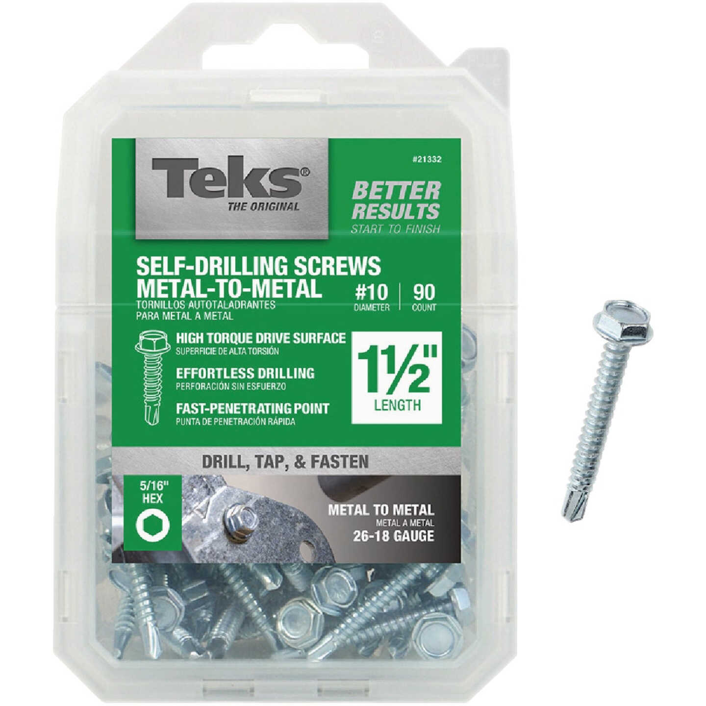 Teks #10 x 1-1/2 In. Hex Washer Head Drill Point Metal to Metal Screw (90-Count) Image 1