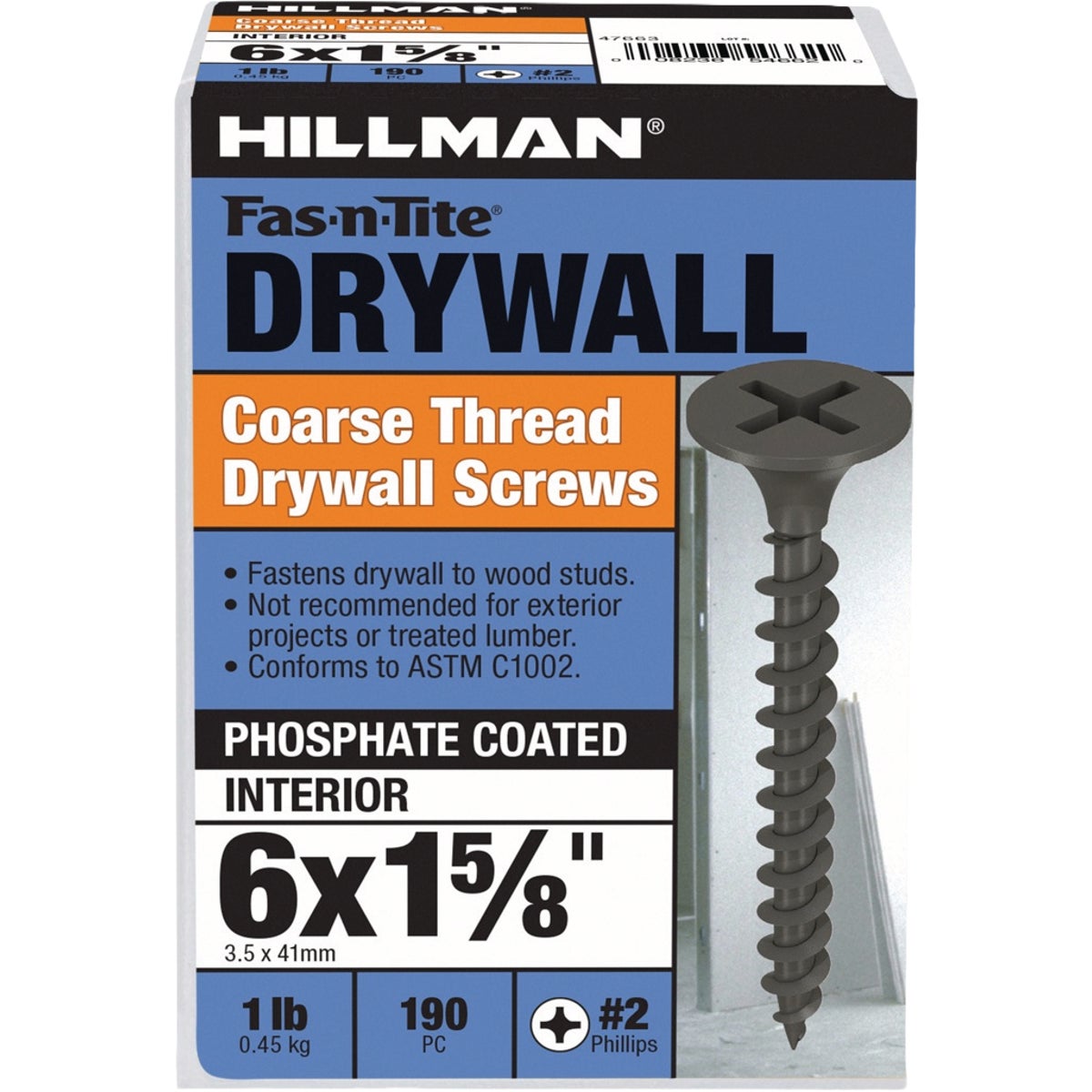 Hillman Fas-N-Tite #6 x 1-5/8 In. Phillips Coarse Thread Drywall Screw (190-Count)