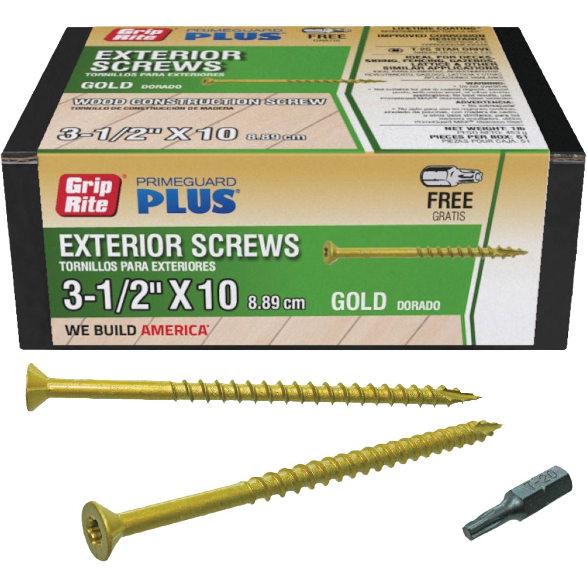 Grip-Rite PrimeGuard Plus 3-1/2 In. x 10 ga T-25 Star Drive Bugle Head Coarse Thread Type 17 Point Gold Exterior Construction Screw (1 Lb.)