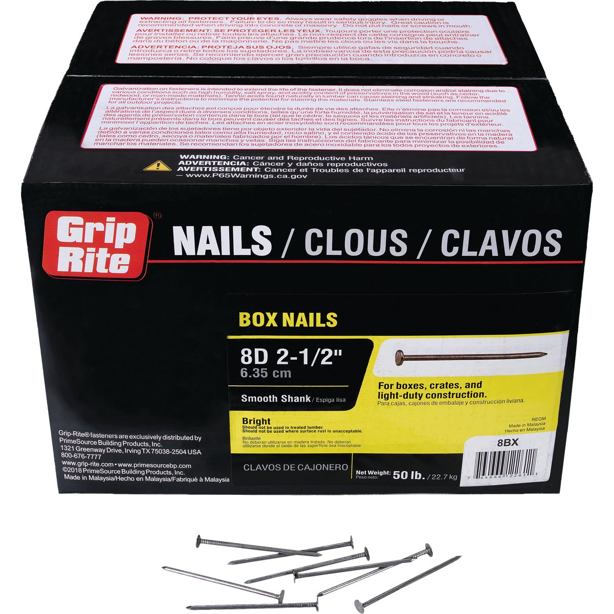 Grip-Rite 2-1/2 In. 8d x 11.5 ga Smooth Shank Bright Steel Box Nail (50 Lb.) Image 1