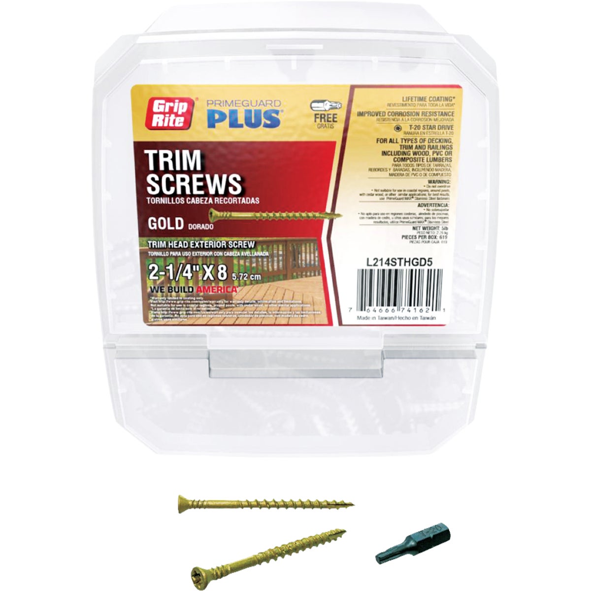 Grip-Rite 2-1/4 In. x 8 ga Star Drive Trim Head Coarse Thread Type 17 Point Exterior Coated Gold Trim Screw (5 Lb.)